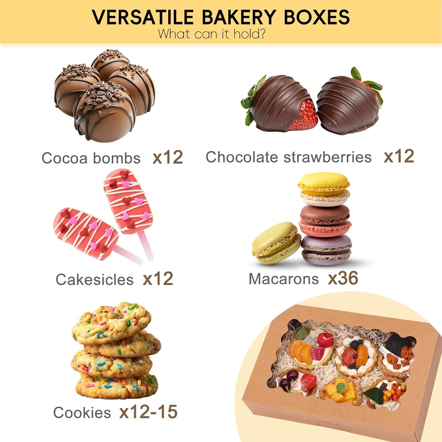 Grossiste en Vrac de Boîtes à Pâtisserie Auto-Pop-Up 12x8x2,5 pouces avec Fenêtres pour Fraises Chocolatées, Beignets, Pâtisseries - Logo Personnalisé - Fabricant Fiable Grossiste en Vrac de Boîtes à Pâtisserie Auto-Pop-Up 12x8x2,5 pouces avec Fenêtres pour Fraises Chocolatées, Beignets, Pâtisseries - Logo Personnalisé - Fabricant Fiable