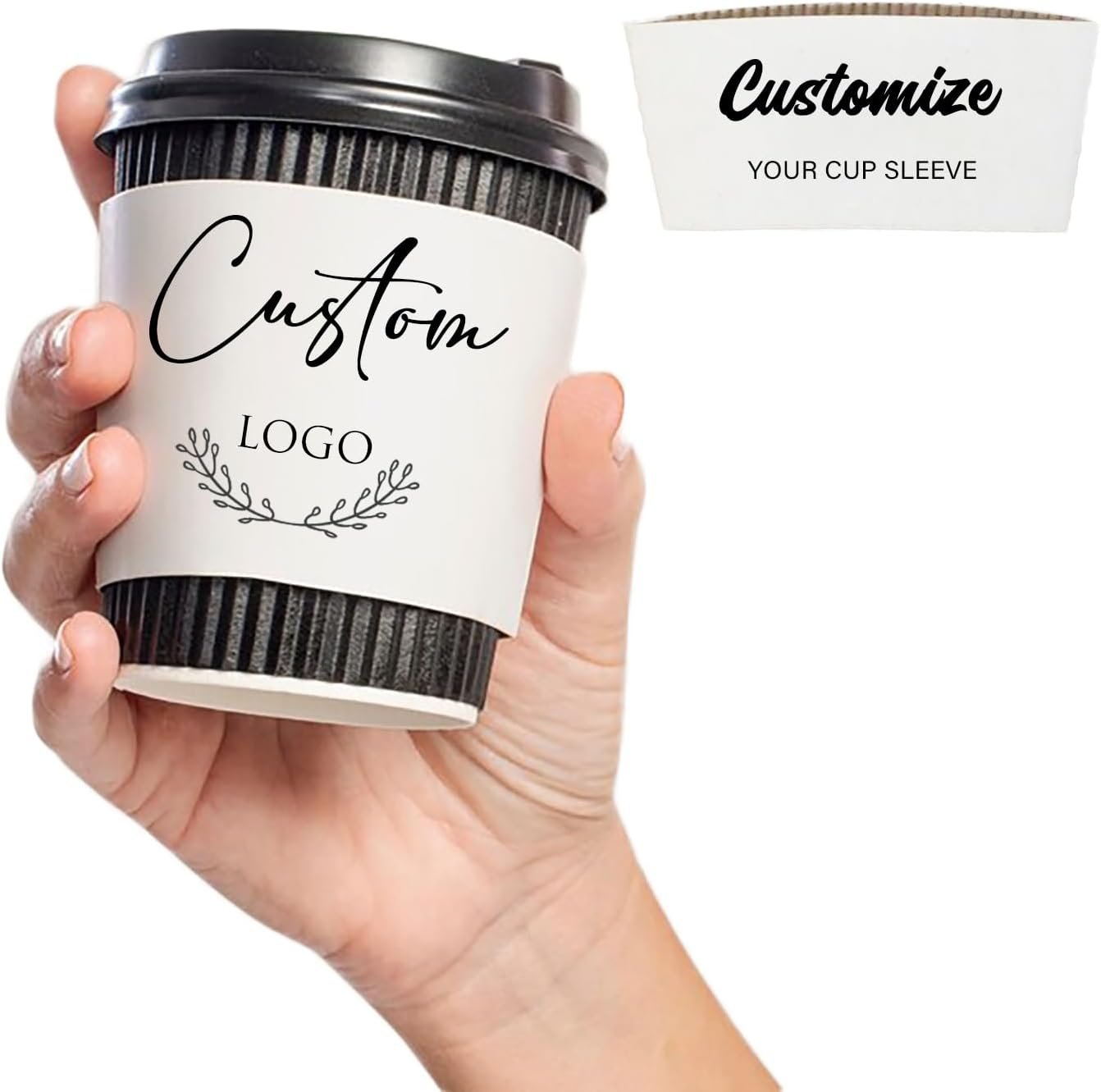 Grossiste de manchons en papier pour tasses à café personnalisés, OEM, manchons jetables blancs pour événements, cadeaux, fête, mariage, baby shower, anniversaire, fiançailles (20/30/50/100pcs)
