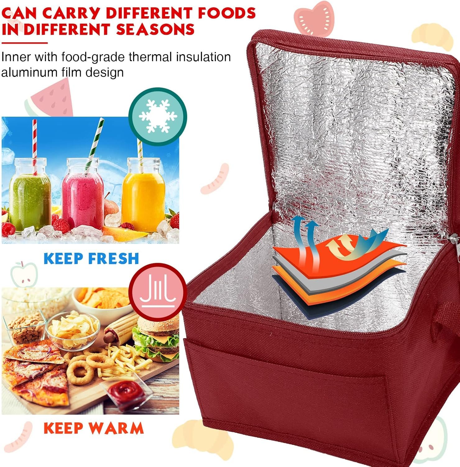 Grossiste Sacs à Lunch Isolés en Vrac, Boîtes Thermiques Réutilisables, Pochette Étanche pour Boissons, OEM pour Femmes et Hommes au Travail, Pique-Nique, Plage (Rouge Vin)