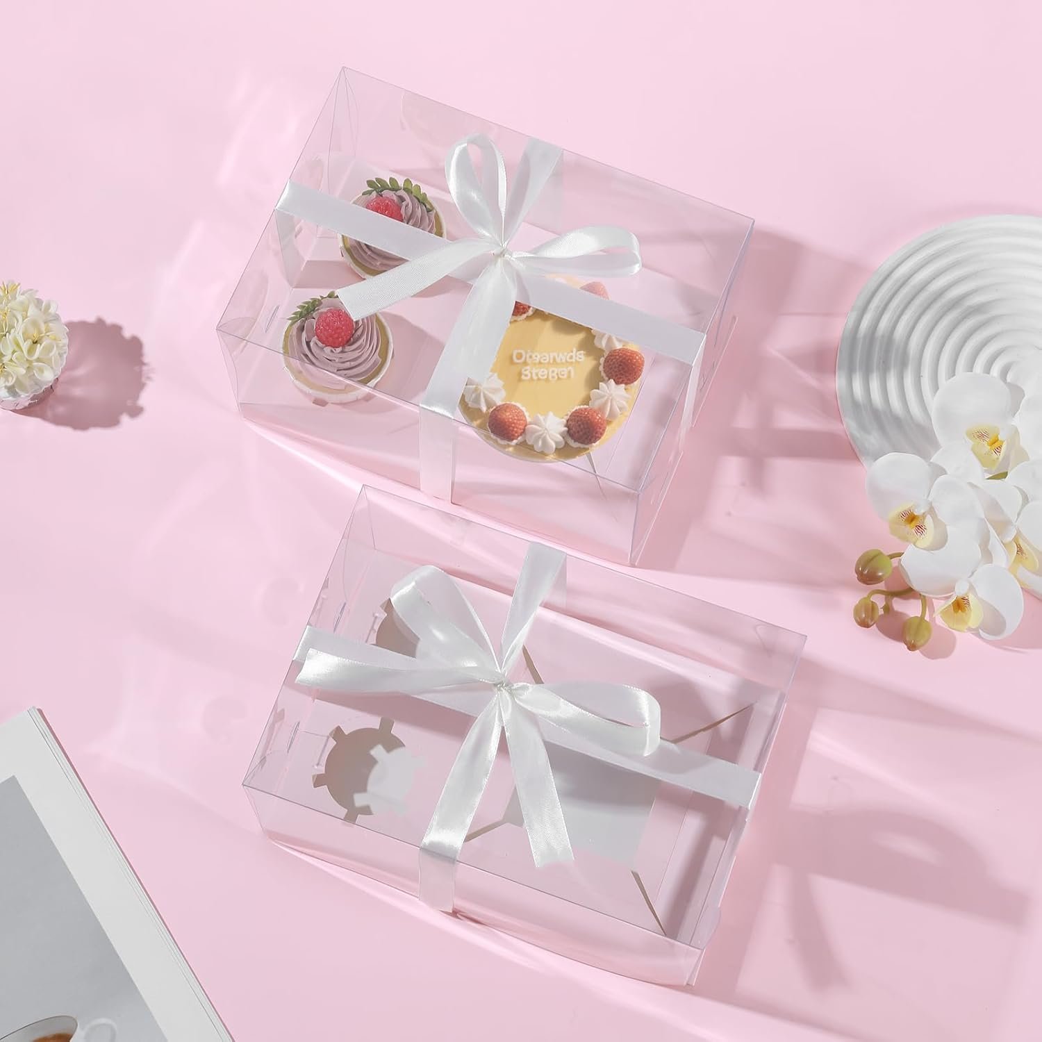 Grossiste 3Pcs Boîtes à Cupcakes Combo Bento Roses pour la Saint-Valentin avec Couvercle Transparent et 2 trous Fournisseur en Vrac pour Cake Sweets et Pastries 1+2 Boîtes à Bento pour Anniversaire et Mariage