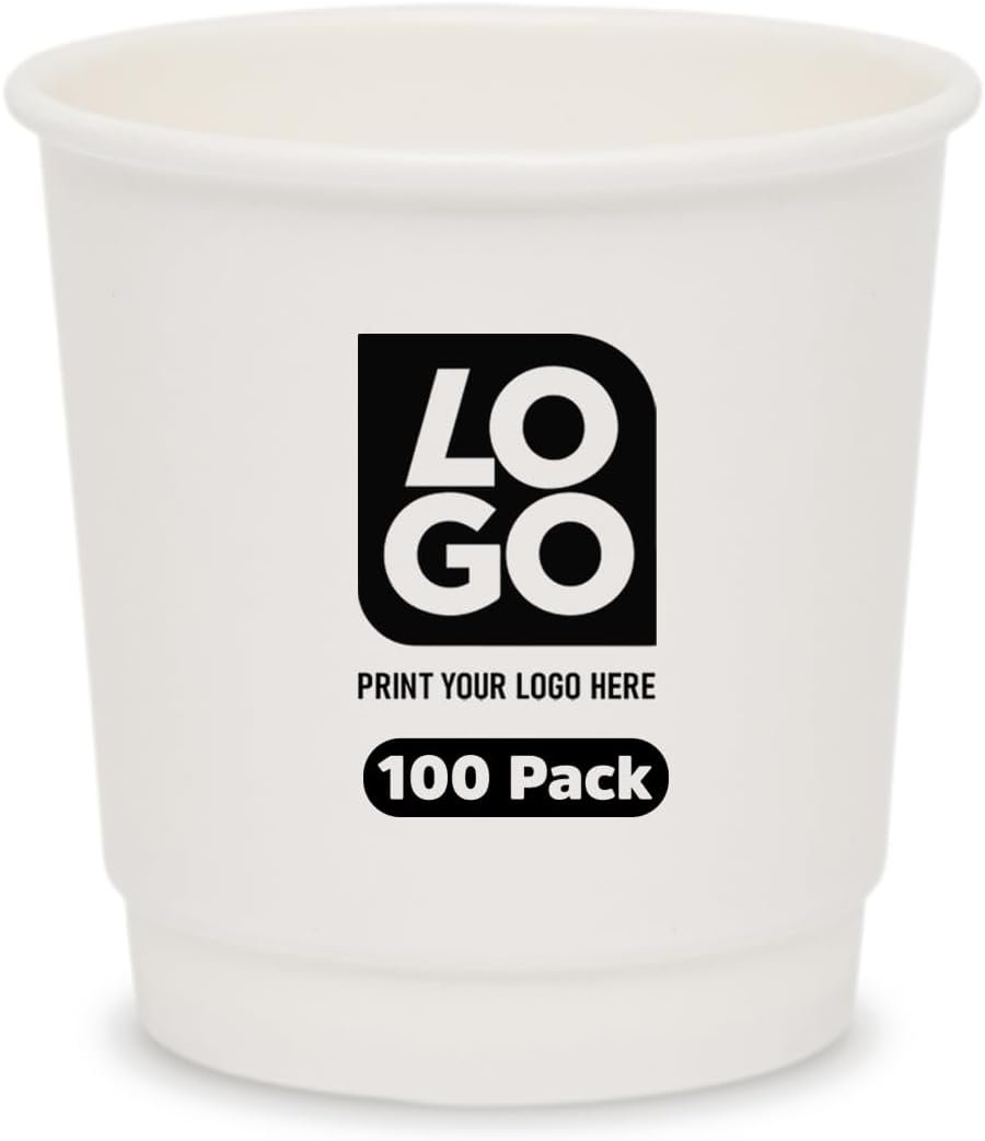 Grossiste en Vrac de gobelets en papier double paroi personnalisés 4 Oz pour boissons chaudes et froides, OEM, impression d'un logo pour promotions de marque et événements (QTY 100)