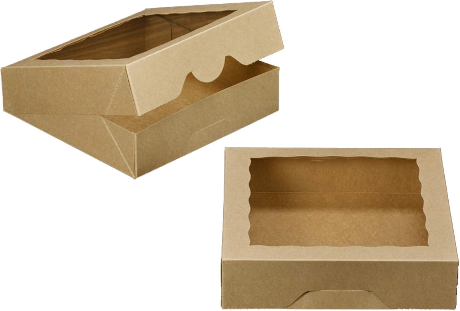 Grossiste Boîtes à Tartes Kraft Naturel 10 pouces avec fenêtres en PVC, Boîte à Cookies 10x10x2.5 pouces, Logo Personnalisé, Fournisseur de 12 pièces en vrac