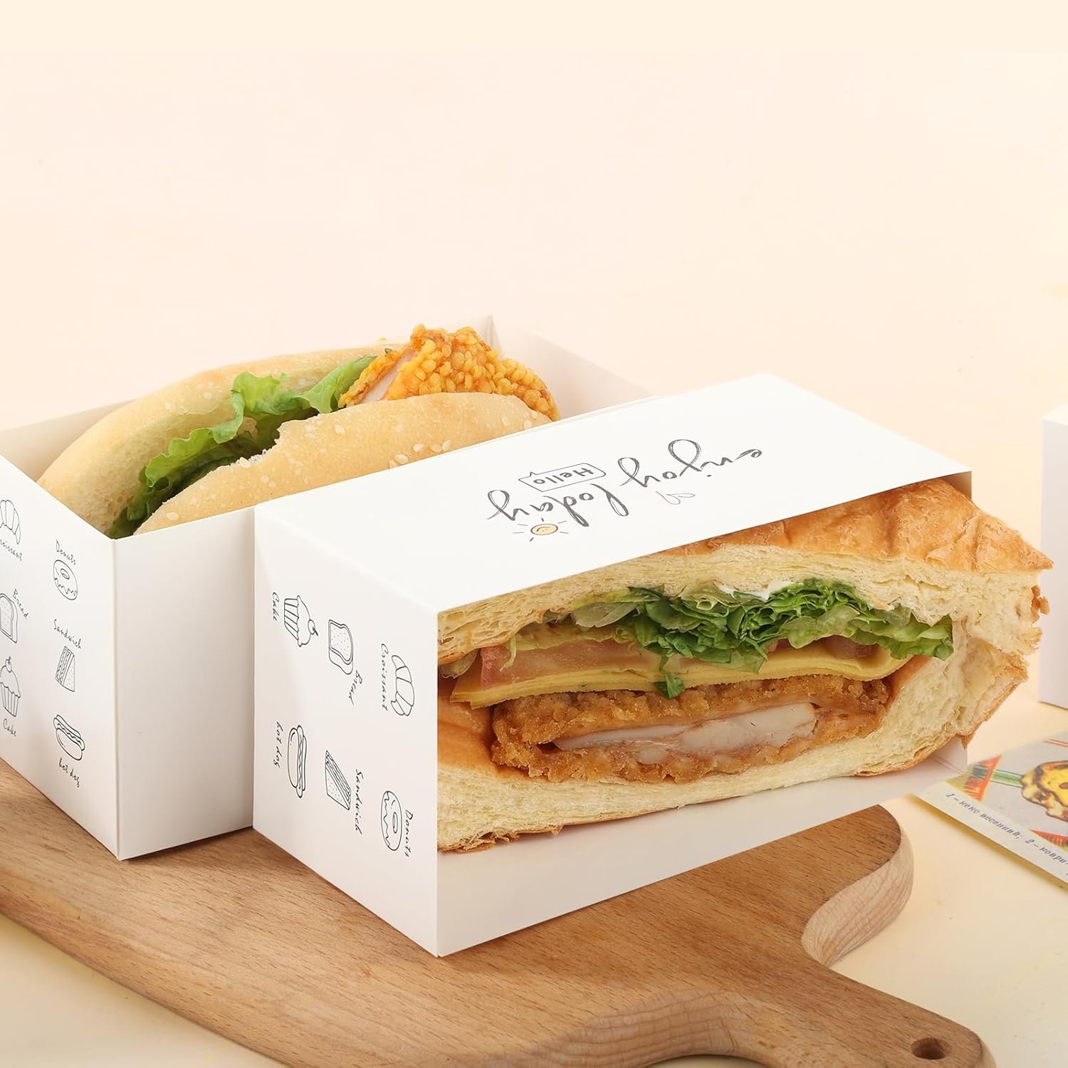 Boîtes à emporter pour sandwich en papier 30 pack, fournisseur de packaging, vente en gros pour toasts, donuts, hamburgers, avec logo personnalisé Boîtes à emporter pour sandwich en papier 30 pack, fournisseur de packaging, vente en gros pour toasts, donuts, hamburgers, avec logo personnalisé