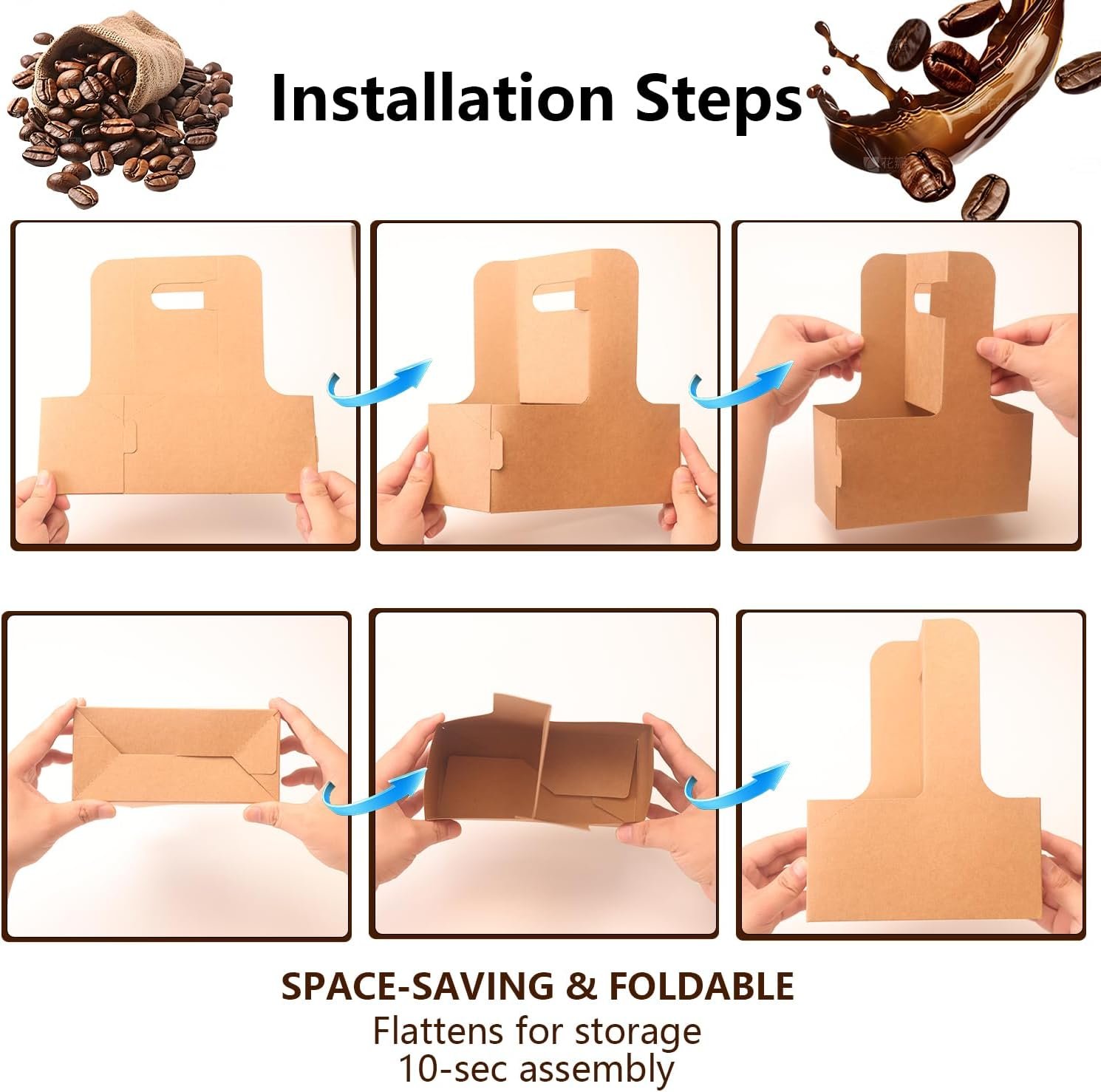 Grossiste porte-gobelets pliable 25 pack 2 tasses/4 tasses avec poignée (12-30 oz) | Logo personnalisé support en papier jetable pour boissons chaudes et froides | Fabricant de plateau à boissons pour café à emporter, livraison et plats à emporter.