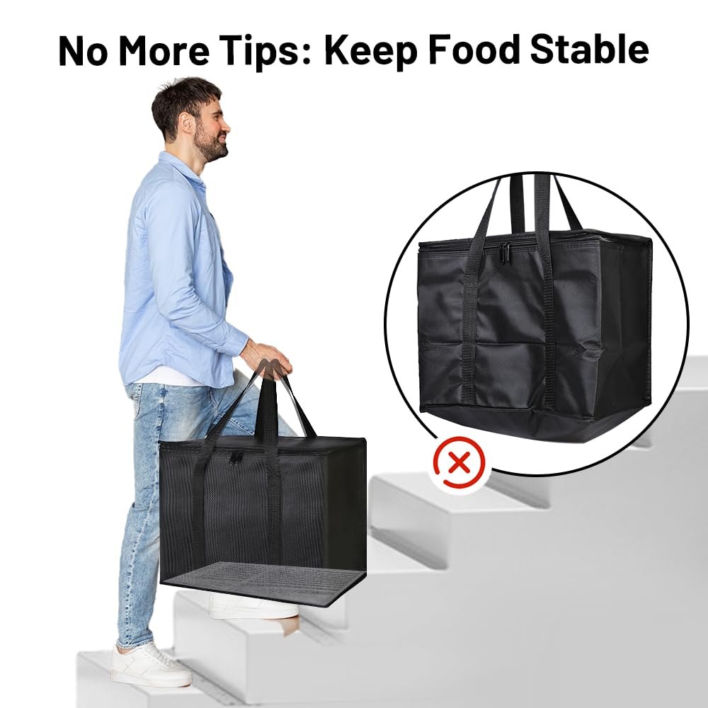 Grossiste Sac Isotherme XL pour Livraison Alimentaire, Logo Personnalisé Sac de Rideshare, Fabricant avec Fond Rigide, Transport de Nourriture Chaud/Froid en Styrofoam, Vente en Gros pour Voyage/Achats/Catering