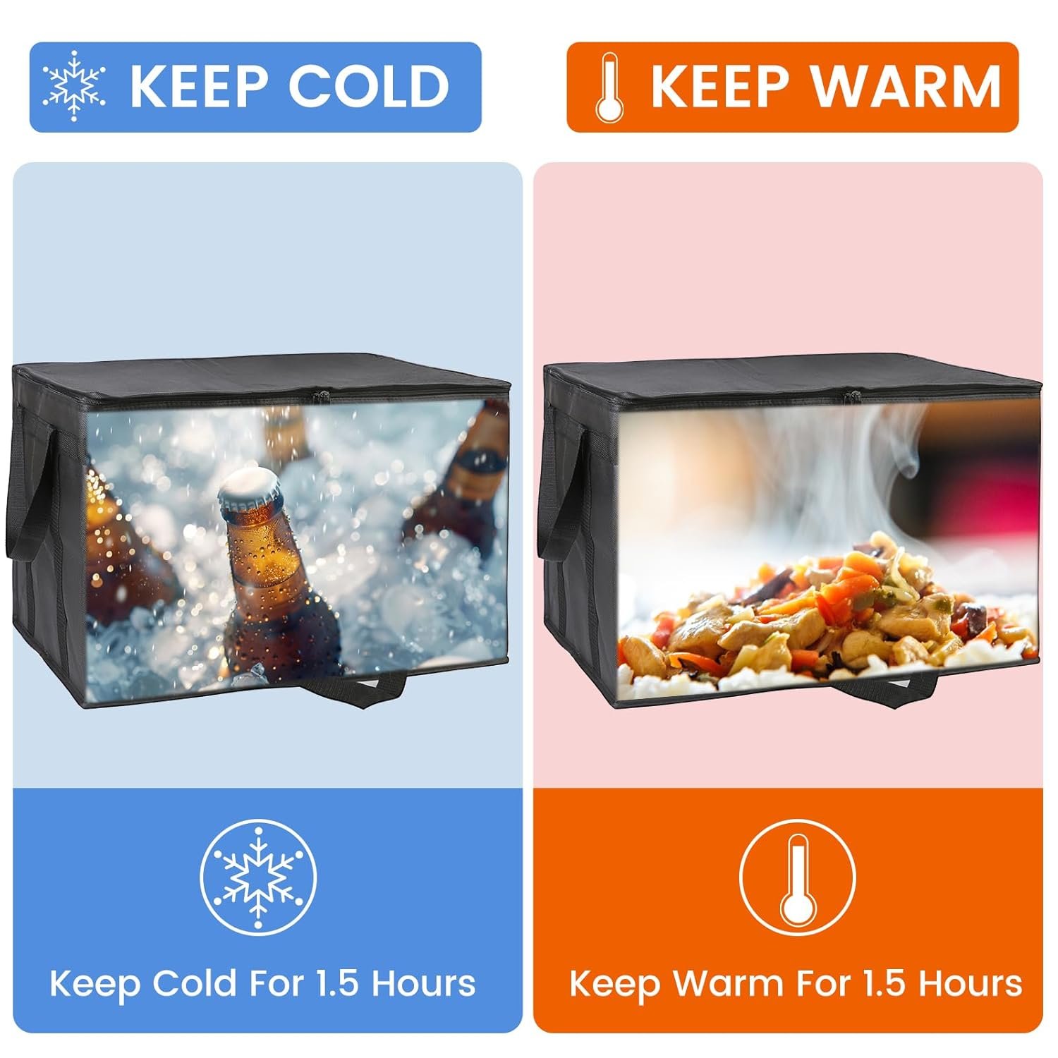 Grossiste Sac Isotherme XL pour Livraison Alimentaire, Logo Personnalisé Sac de Rideshare, Fabricant avec Fond Rigide, Transport de Nourriture Chaud/Froid en Styrofoam, Vente en Gros pour Voyage/Achats/Catering