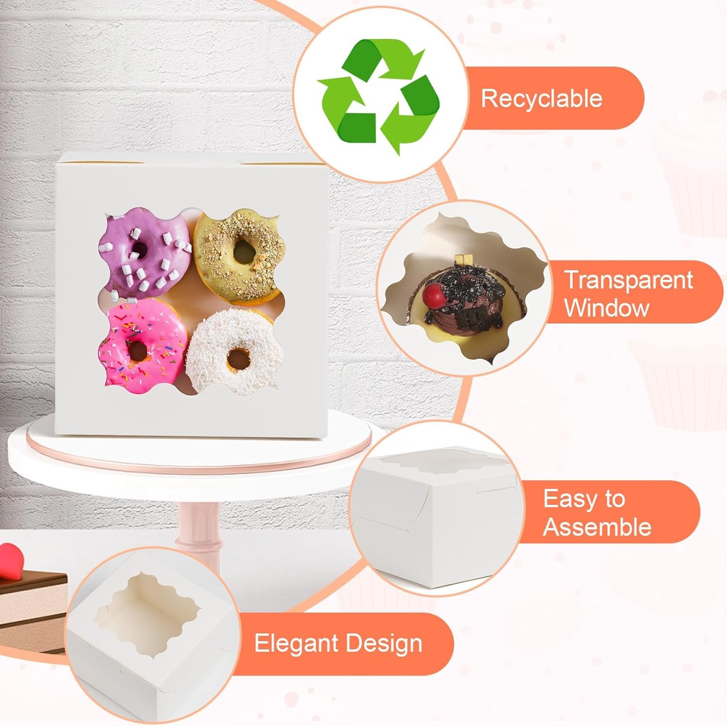 Grossiste en boîte à biscuits avec fenêtre, 12 pièces 6x6x3 pouces, Partie avec logo personnalisé, 50 sacs à biscuits et 12 autocollants, pour desserts, pâtisseries, chocolats, fraises, macarons, donuts, cupcakes, fabricant de solutions en gros.