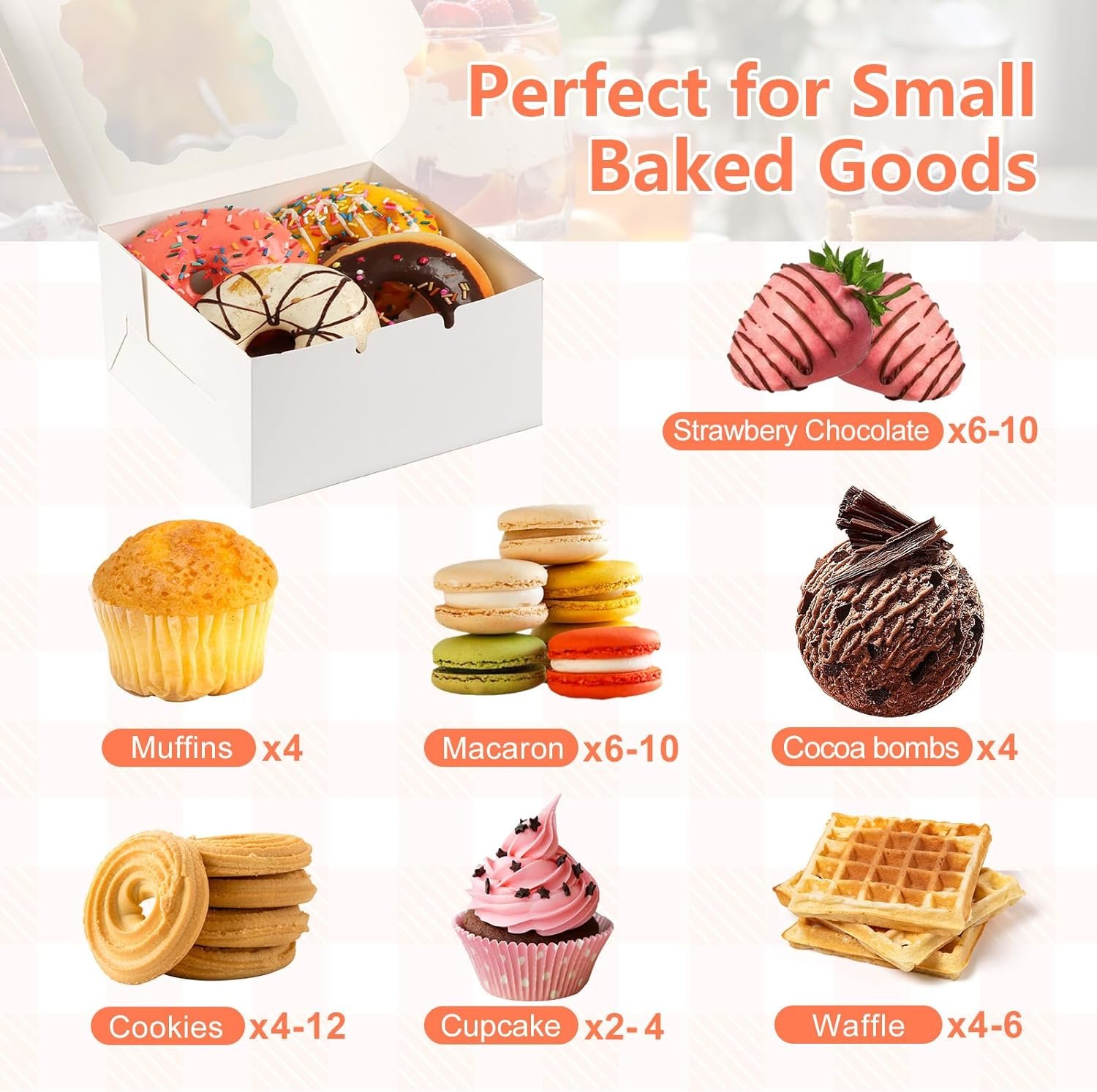 Grossiste en boîte à biscuits avec fenêtre, 12 pièces 6x6x3 pouces, Partie avec logo personnalisé, 50 sacs à biscuits et 12 autocollants, pour desserts, pâtisseries, chocolats, fraises, macarons, donuts, cupcakes, fabricant de solutions en gros.