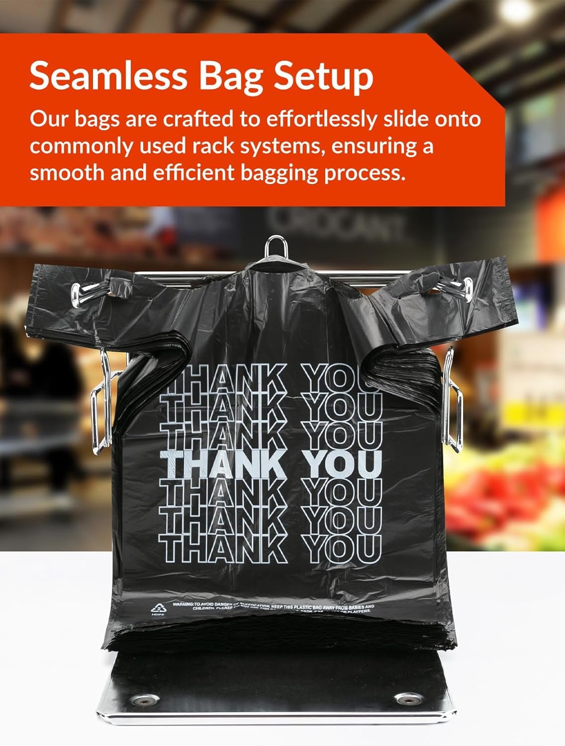 Grossiste sacs plastiques T-shirt noirs de 1000 unités, 10,5