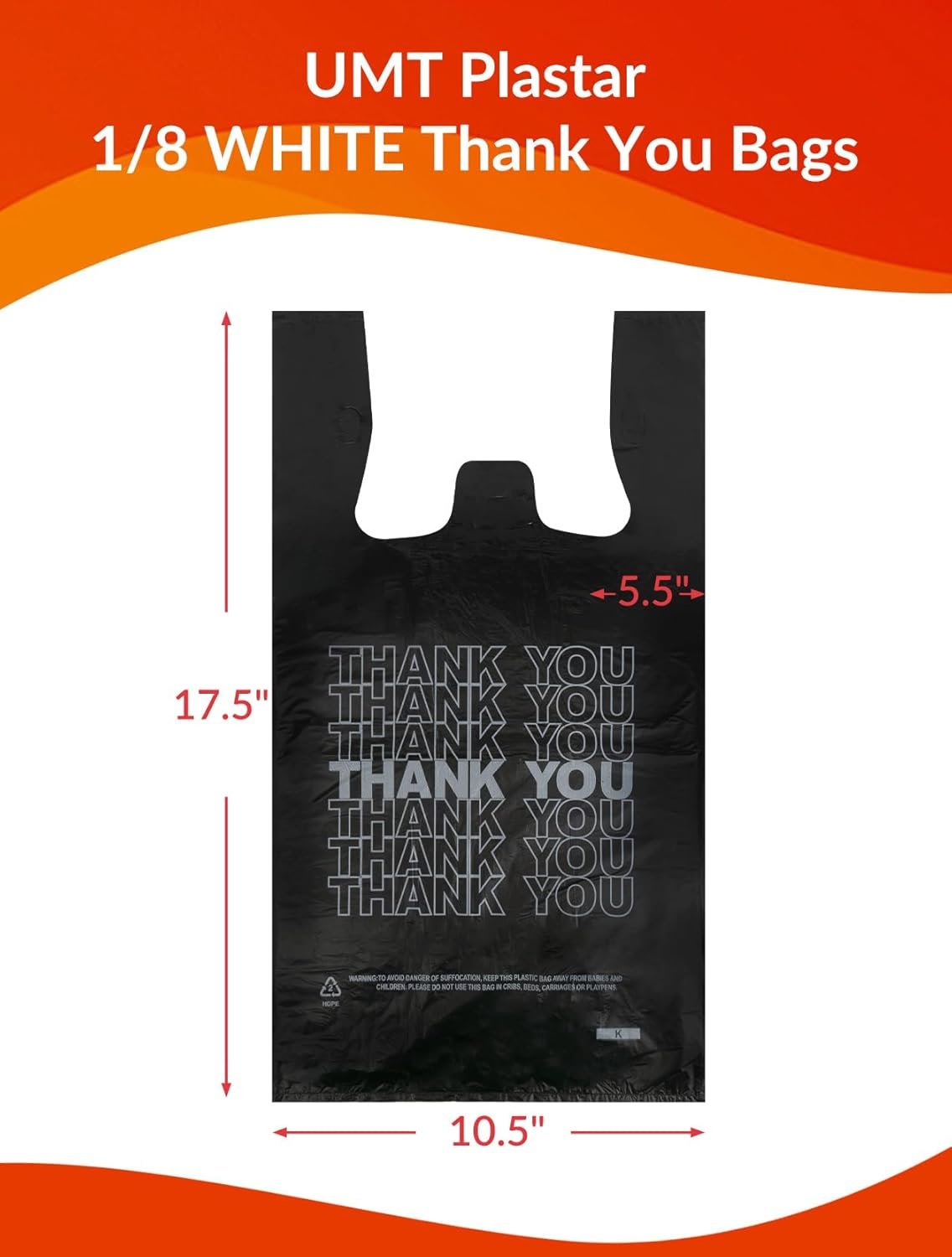 Grossiste sacs plastiques T-shirt noirs de 1000 unités, 10,5