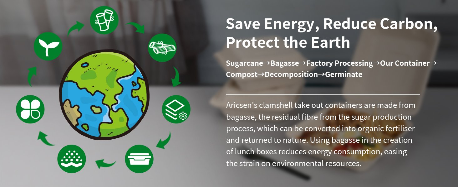 Grossiste 50 Pack de Boîtes à Lunch Compostables À Emporter 8x9 Pouces avec Couvercle, Solutions Écologiques Biodegradables en Bagasse, Fabricant OEM PFAS-free Marron