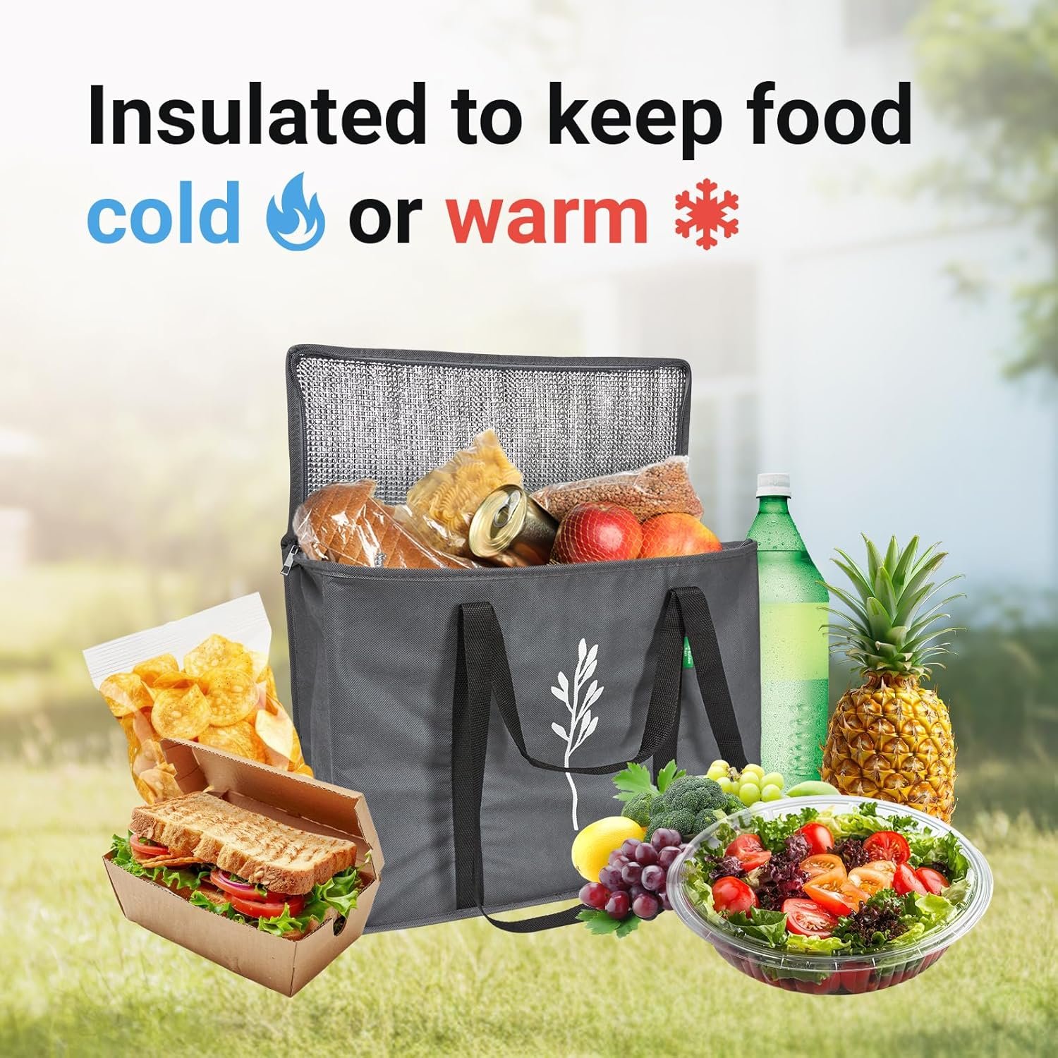 Grossiste de sacs isothermes réutilisables pliables avec poignées pour courses, livraison de nourriture et shopping – 16”x9”x13” – Logo Personnalisé, Fabricant en gros.