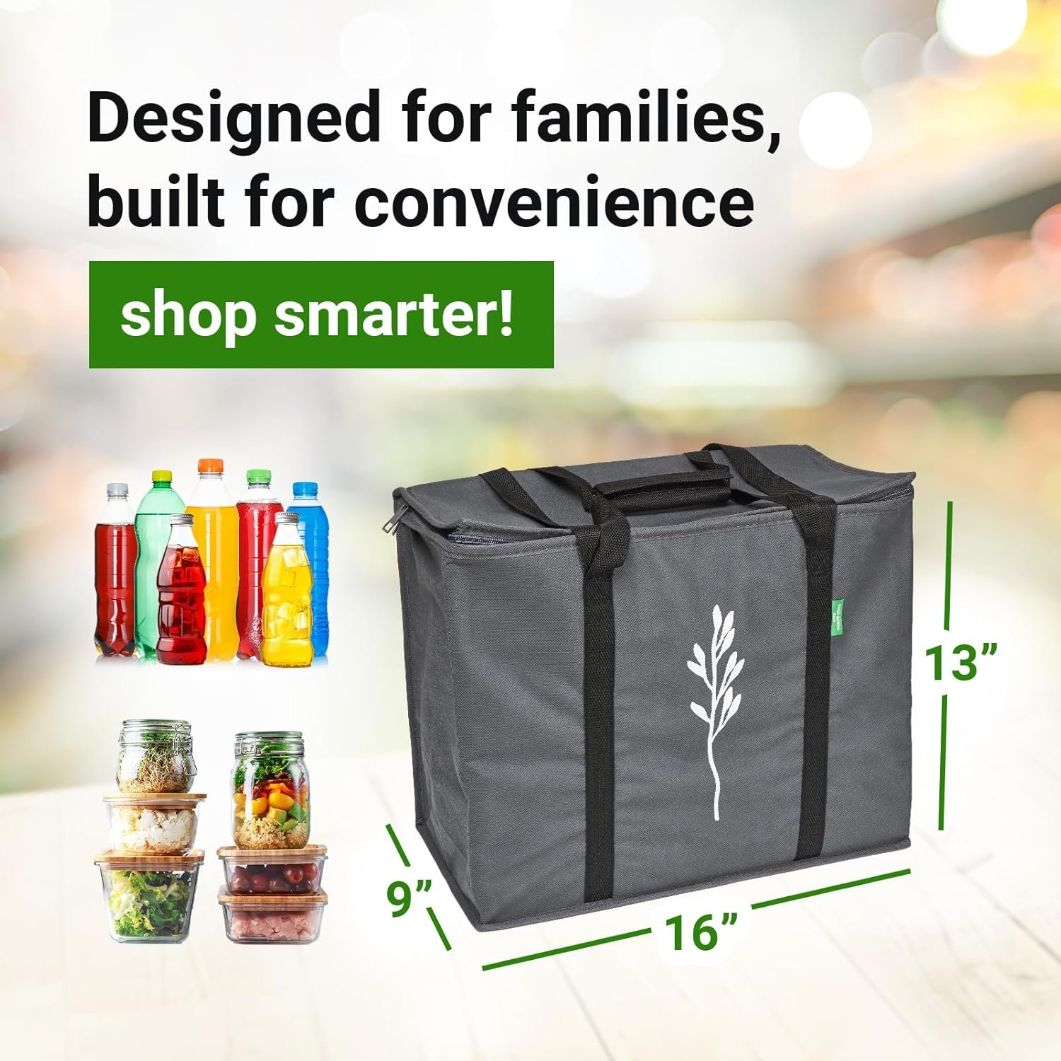 Grossiste de sacs isothermes réutilisables pliables avec poignées pour courses, livraison de nourriture et shopping – 16”x9”x13” – Logo Personnalisé, Fabricant en gros.