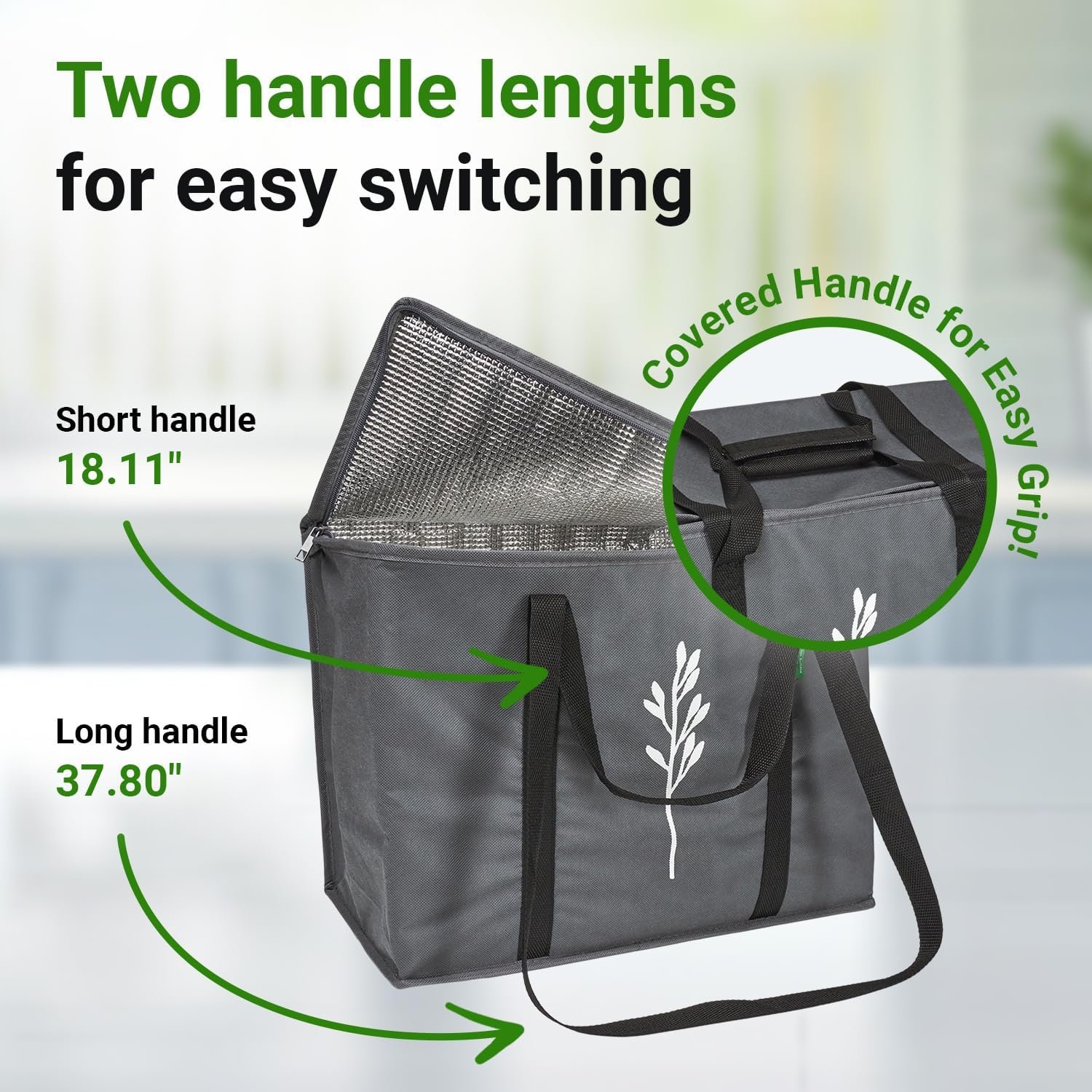 Grossiste de sacs isothermes réutilisables pliables avec poignées pour courses, livraison de nourriture et shopping – 16”x9”x13” – Logo Personnalisé, Fabricant en gros.