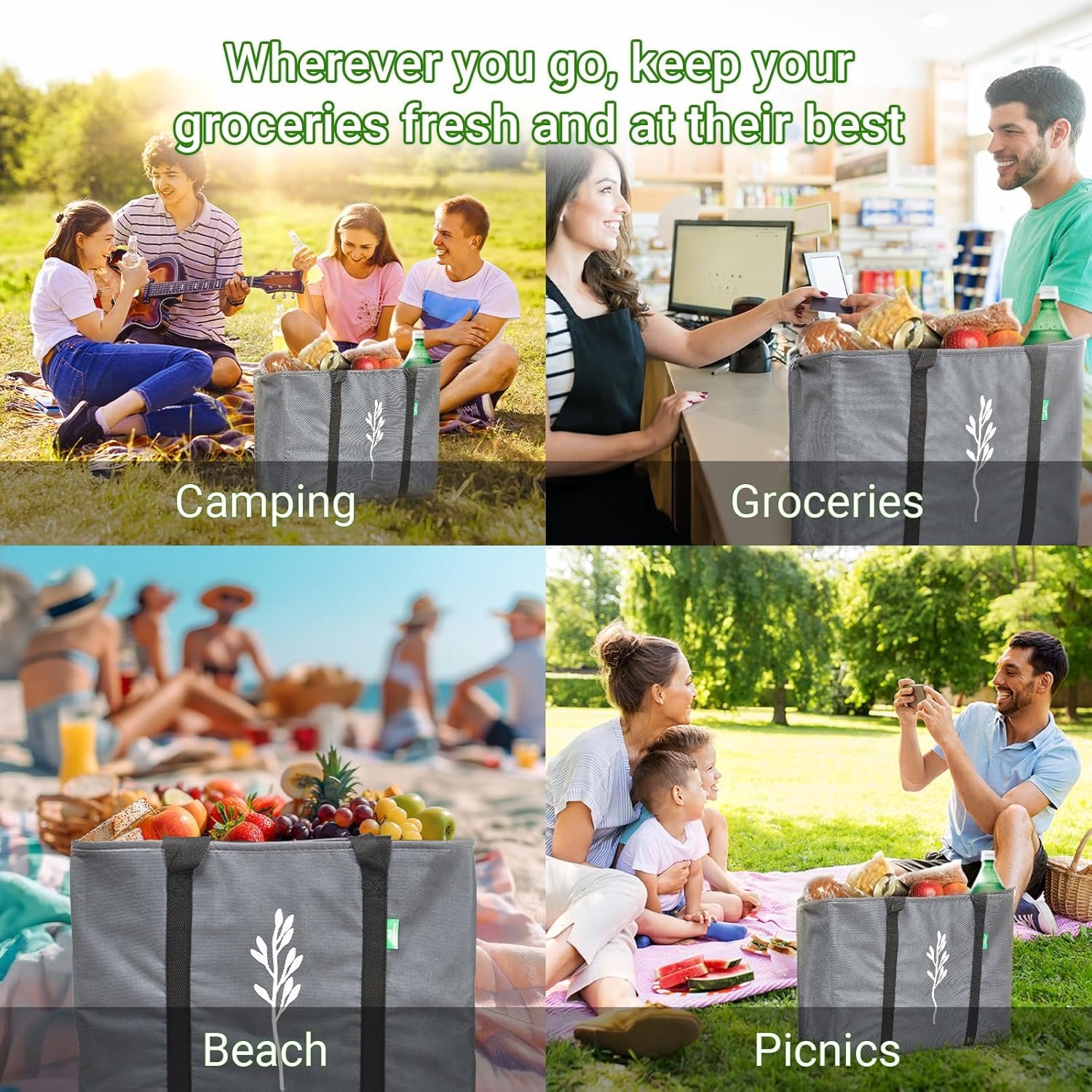 Grossiste de sacs isothermes réutilisables pliables avec poignées pour courses, livraison de nourriture et shopping – 16”x9”x13” – Logo Personnalisé, Fabricant en gros.