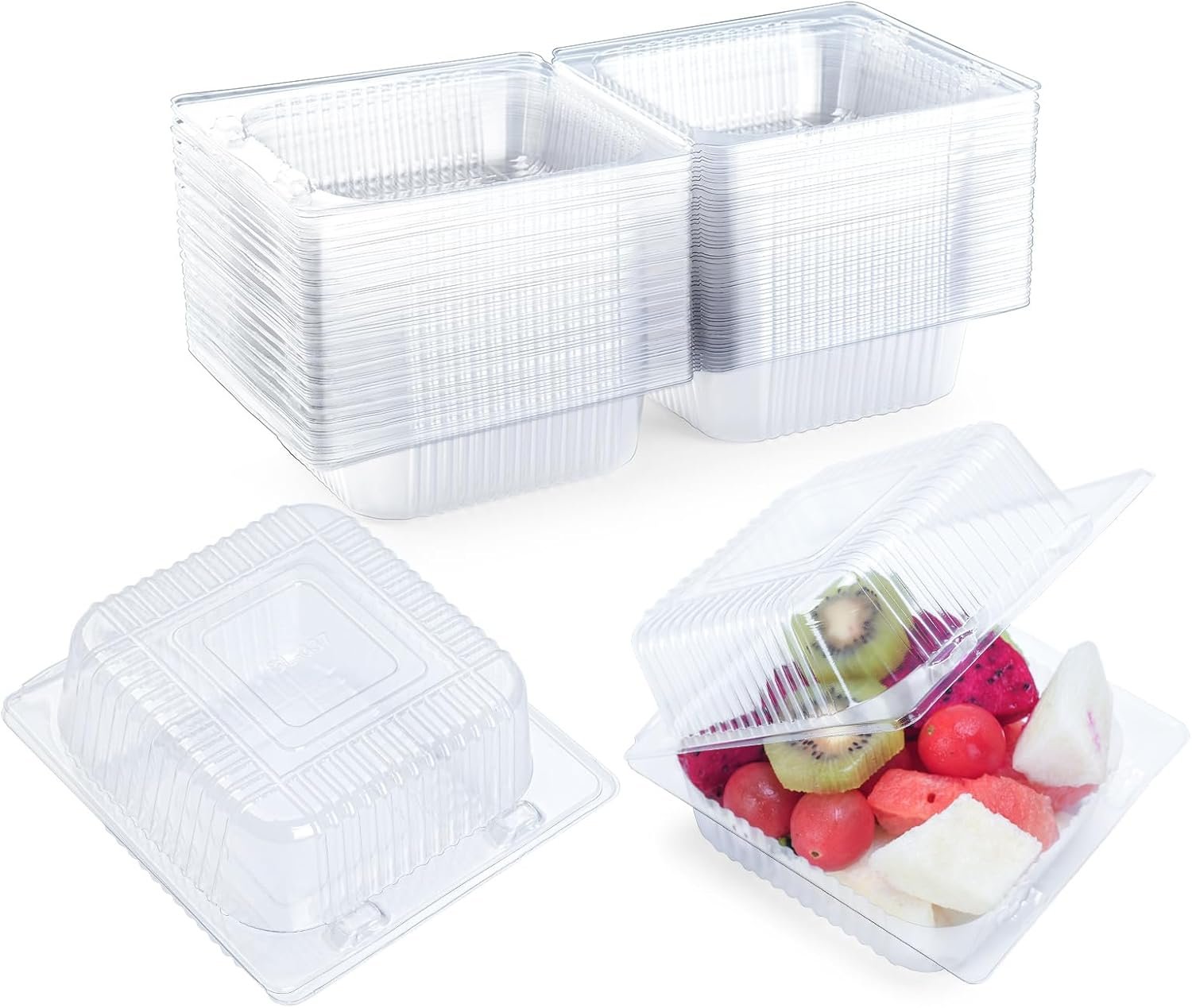 Containers alimentaires en vrac, 50 pièces en plastique transparent avec couvercles, usines de clamshell pour sandwichs, gâteaux, hamburgers et salades, OEM.