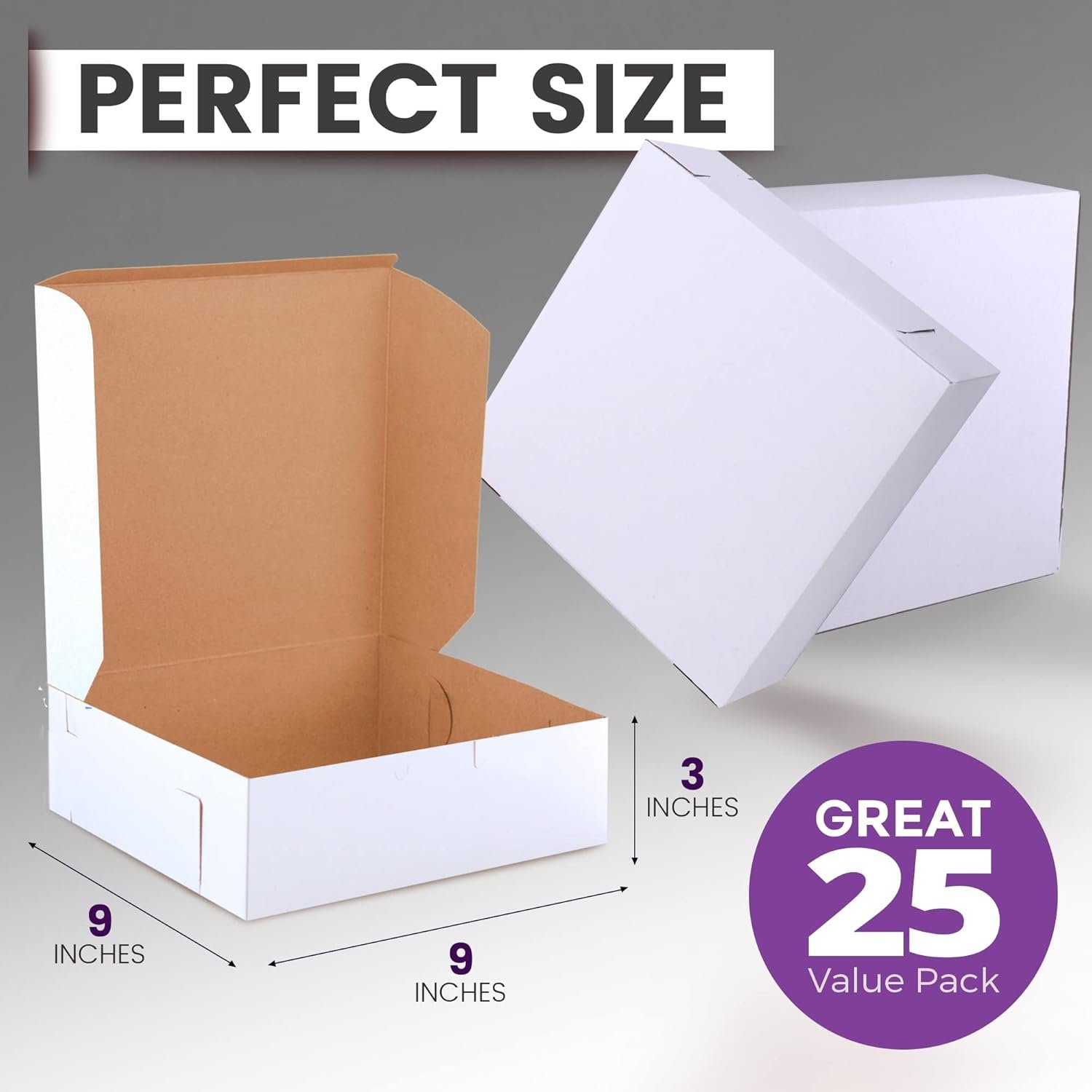 Grossiste Boîtes à pâtisserie blanches 9x9x3 pour cookies, emballage en carton kraft compostable pour gâteaux, nourriture, donuts, cupcakes, bonbons, pain, cadeau demoiselle d'honneur, Logo Personnalisé, Fabricant de sacs en vrac.