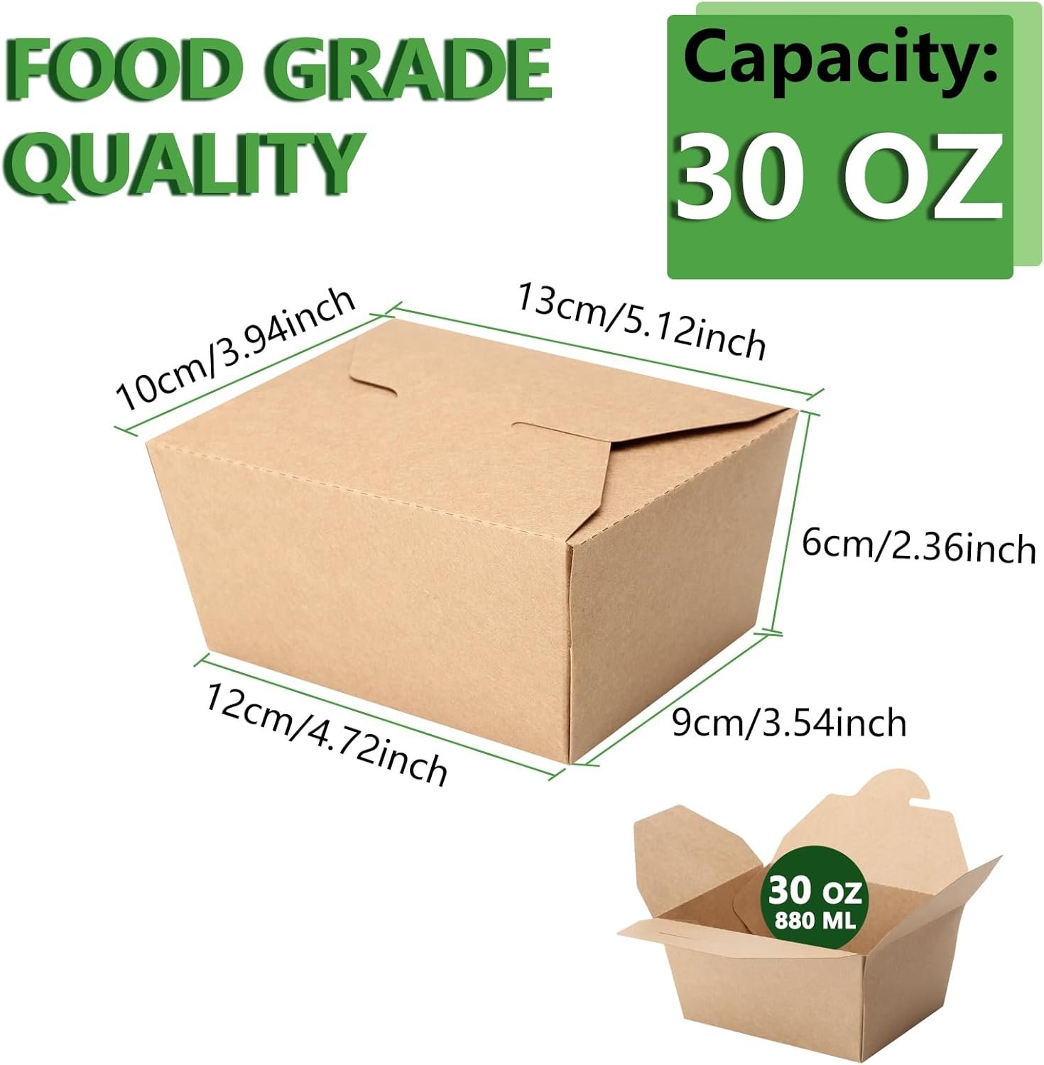 Grossiste 50 Paquet de Boîtes Alimentaires en Kraft Brun de 30 oz – Containers à Emporter en Carton Pliables Résistants à la Graisse pour Restaurant, Marque Blanche, Restauration, Pique-Nique, Fête.