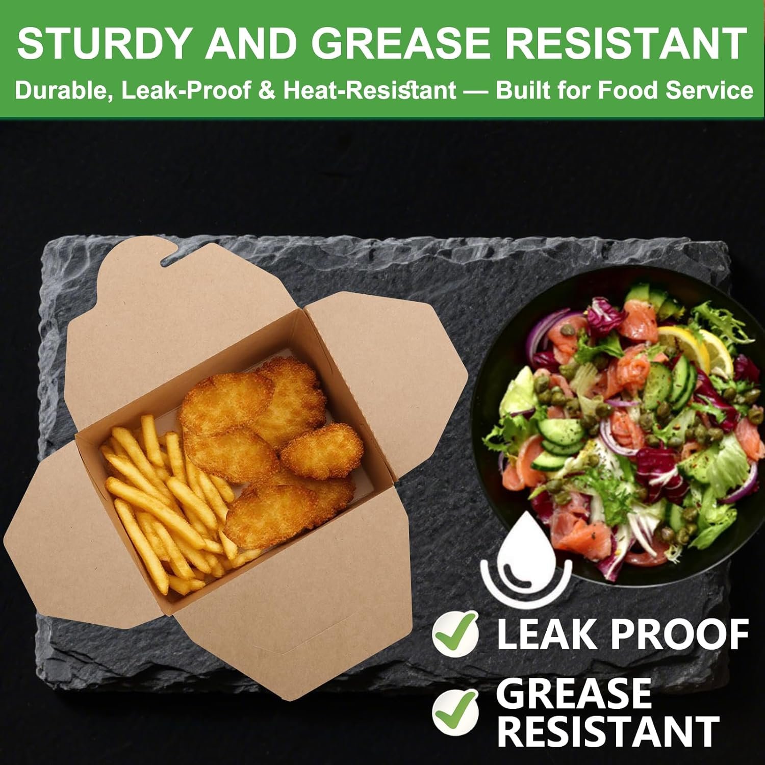 Grossiste 50 Paquet de Boîtes Alimentaires en Kraft Brun de 30 oz – Containers à Emporter en Carton Pliables Résistants à la Graisse pour Restaurant, Marque Blanche, Restauration, Pique-Nique, Fête.