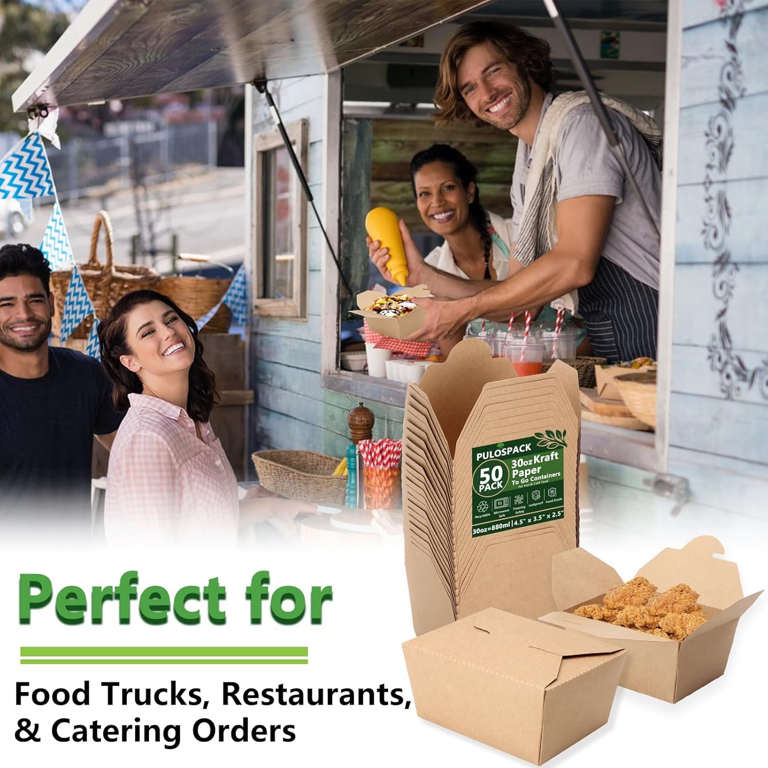 Grossiste 50 Paquet de Boîtes Alimentaires en Kraft Brun de 30 oz – Containers à Emporter en Carton Pliables Résistants à la Graisse pour Restaurant, Marque Blanche, Restauration, Pique-Nique, Fête.