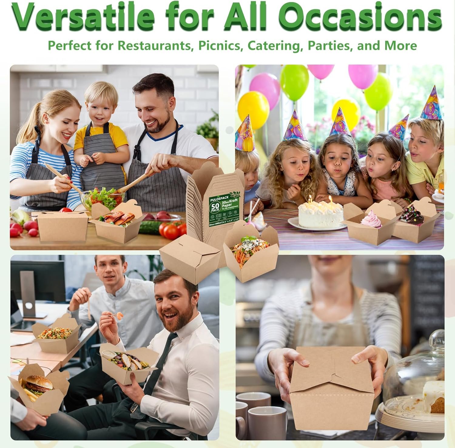 Grossiste 50 Paquet de Boîtes Alimentaires en Kraft Brun de 30 oz – Containers à Emporter en Carton Pliables Résistants à la Graisse pour Restaurant, Marque Blanche, Restauration, Pique-Nique, Fête.