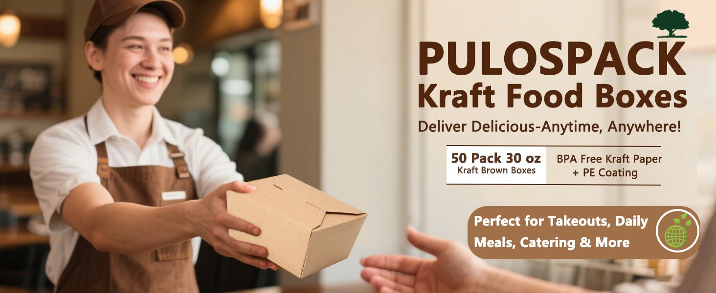 Grossiste 50 Paquet de Boîtes Alimentaires en Kraft Brun de 30 oz – Containers à Emporter en Carton Pliables Résistants à la Graisse pour Restaurant, Marque Blanche, Restauration, Pique-Nique, Fête.