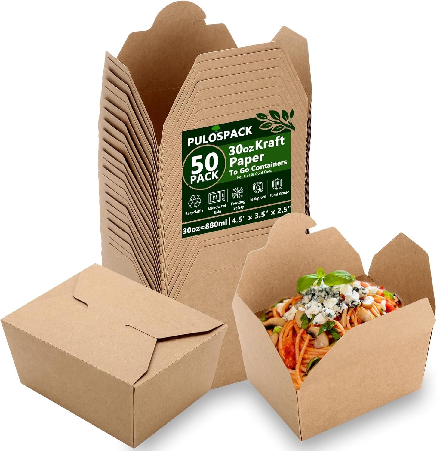 Grossiste 50 Paquet de Boîtes Alimentaires en Kraft Brun de 30 oz – Containers à Emporter en Carton Pliables Résistants à la Graisse pour Restaurant, Marque Blanche, Restauration, Pique-Nique, Fête.