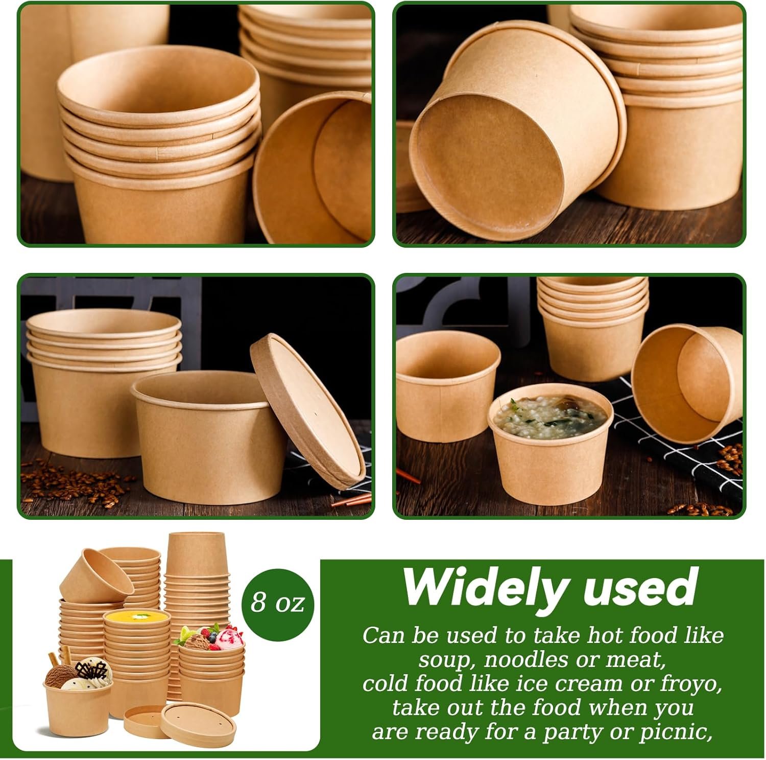 Grossiste en contenants alimentaires, 8 oz, bols en papier kraft pour soupes avec couvercles évincés, nocifs pour le micro-ondes et le congélateur, vente en gros de récipients à emporter pour soupes chaudes et glaces, logo personnalisé (100 pièces - kraft, 8 oz) Grossiste en contenants alimentaires, 8 oz, bols en papier kraft pour soupes avec couvercles évincés, nocifs pour le micro-ondes et le congélateur, vente en gros de récipients à emporter pour soupes chaudes et glaces, logo personnalisé (100 pièces - kraft, 8 oz)