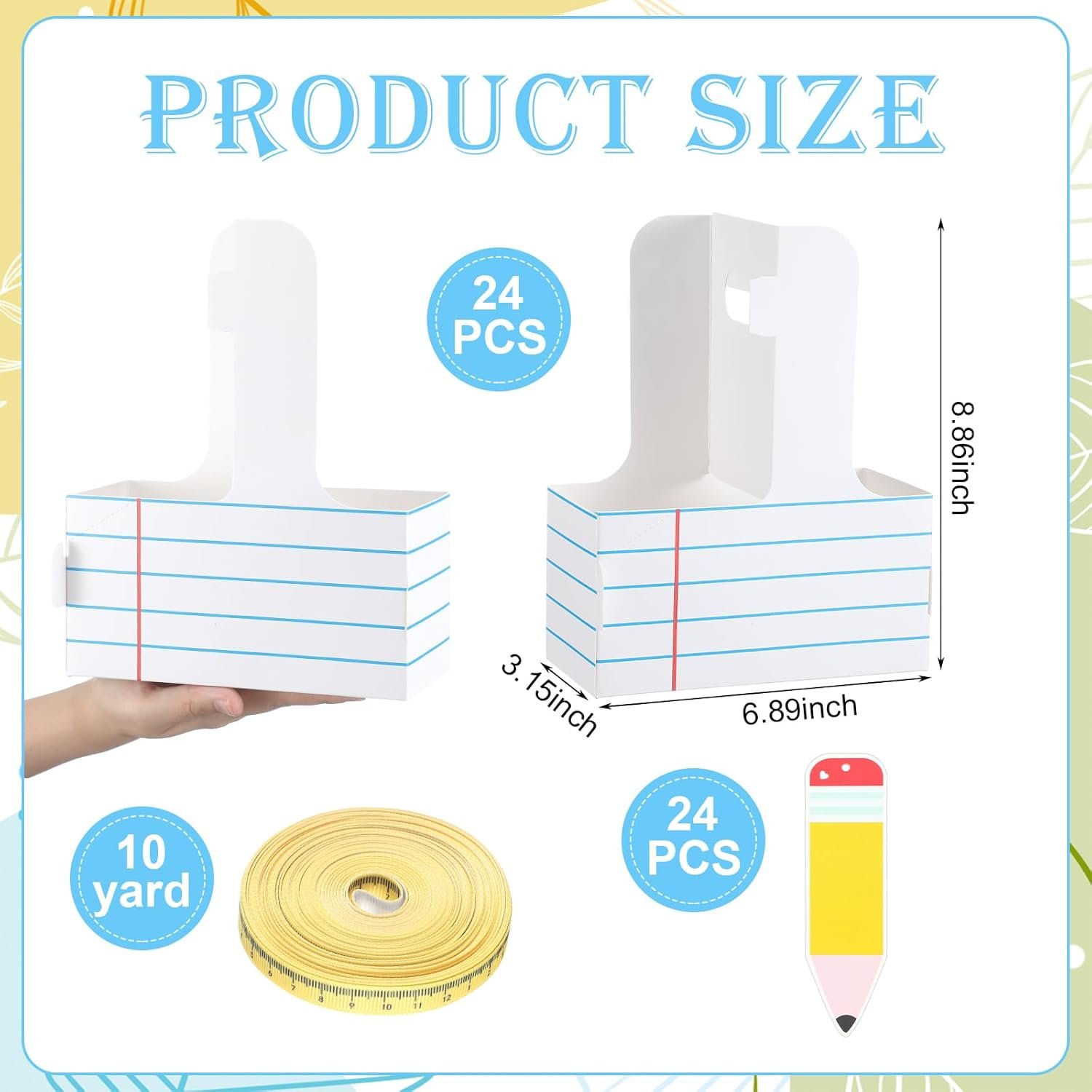 Grossiste 24 ensembles de cadeaux pour enseignants, transporteur de boissons 2 tasses avec carte de vœux, anse pour fête, logo personnalisé en blanc rayé, fournisseurs d'articles jetables.