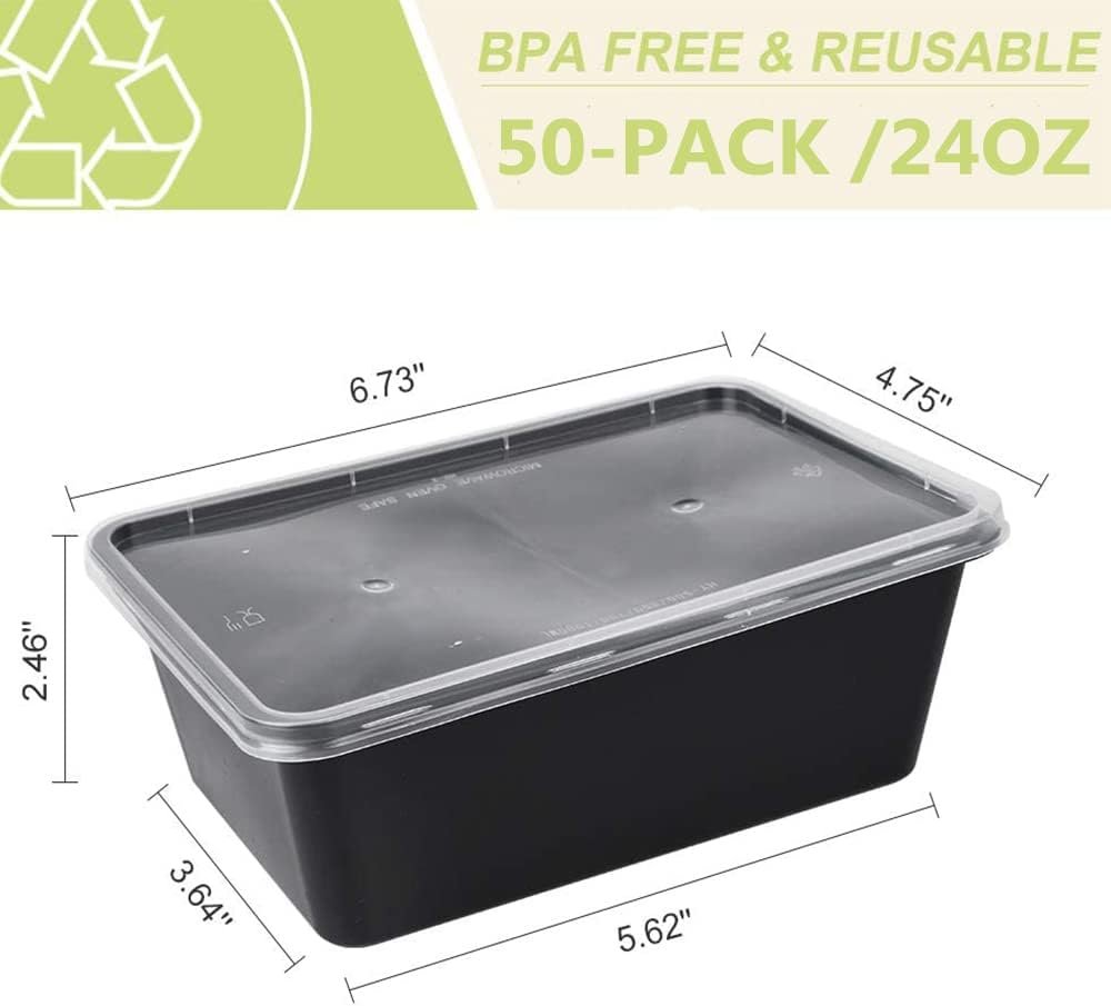 Grossiste en contenants alimentaires, 50-Pack de boîtes réutilisables de 26 OZ pour préparation de repas, conteneurs plastiques empilables, avec couvercles, Fournisseur de lunch boxes jetables, Vente en Gros, compatible congélateur et lave-vaisselle.
