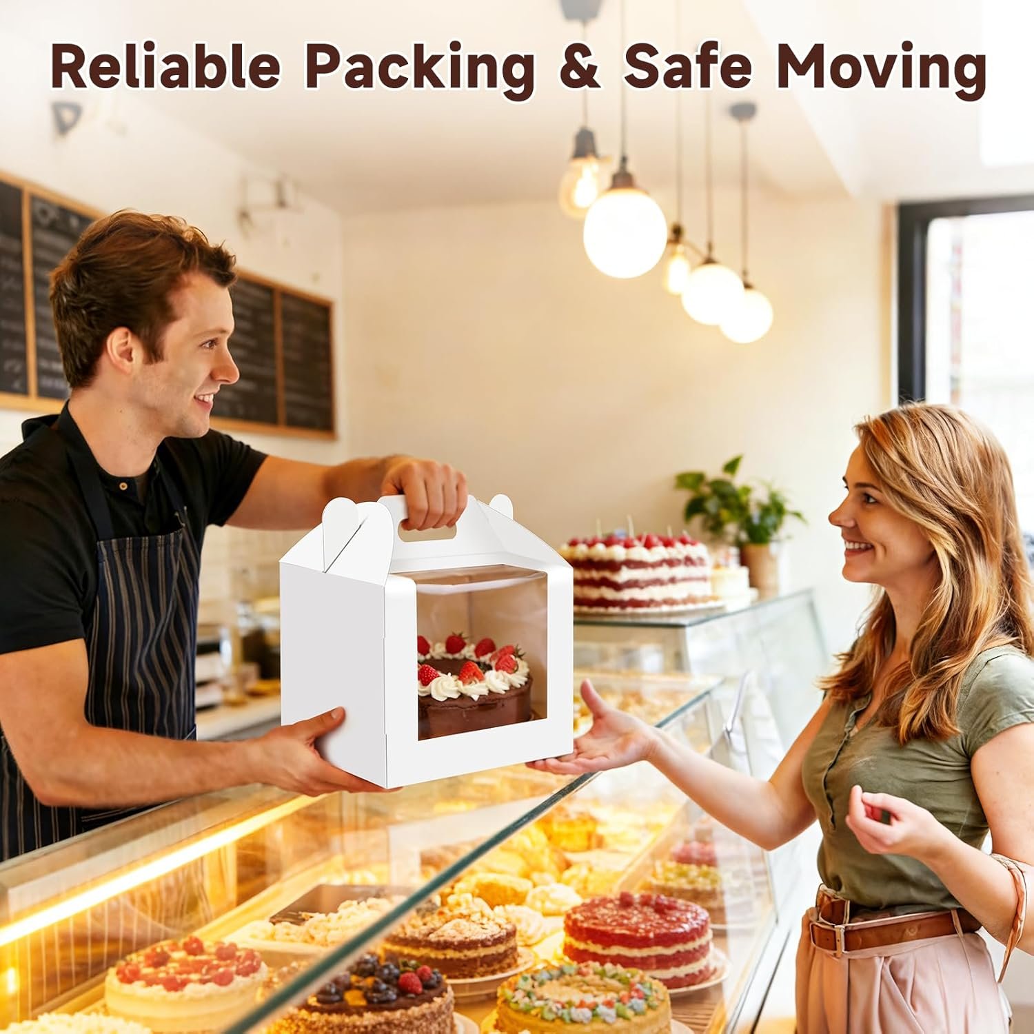 Boîte à gâteau 10 pouces avec fenêtre, 10 pcs, en vrac pour les grossistes, contenant des gâteaux de mariage et d'anniversaire, Fabricant de boîtes blanches avec poignée pour pâtisseries, taille 10x10x8 pouces.