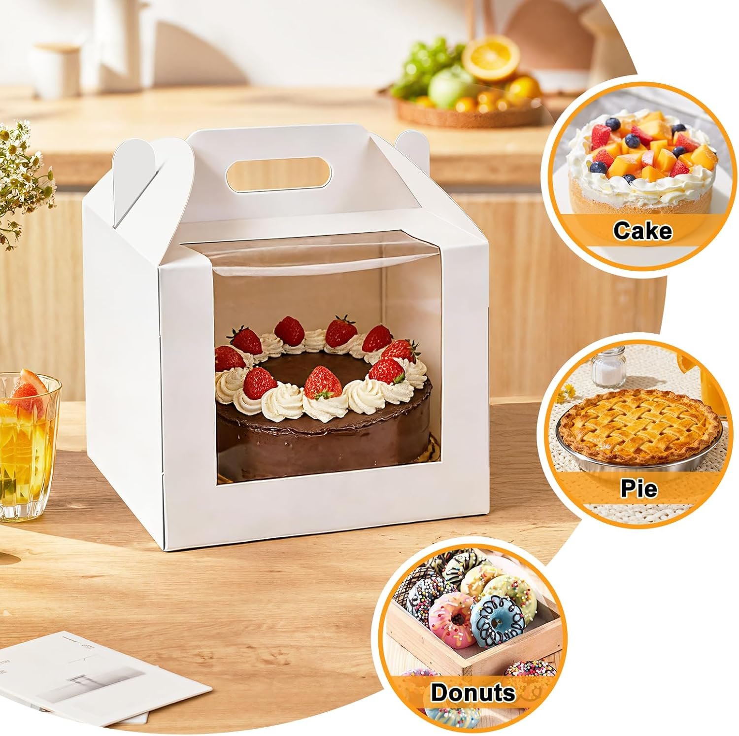 Boîte à gâteau 10 pouces avec fenêtre, 10 pcs, en vrac pour les grossistes, contenant des gâteaux de mariage et d'anniversaire, Fabricant de boîtes blanches avec poignée pour pâtisseries, taille 10x10x8 pouces.