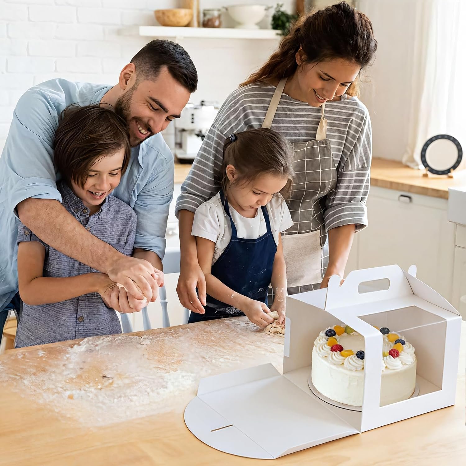 Boîte à gâteau 10 pouces avec fenêtre, 10 pcs, en vrac pour les grossistes, contenant des gâteaux de mariage et d'anniversaire, Fabricant de boîtes blanches avec poignée pour pâtisseries, taille 10x10x8 pouces.