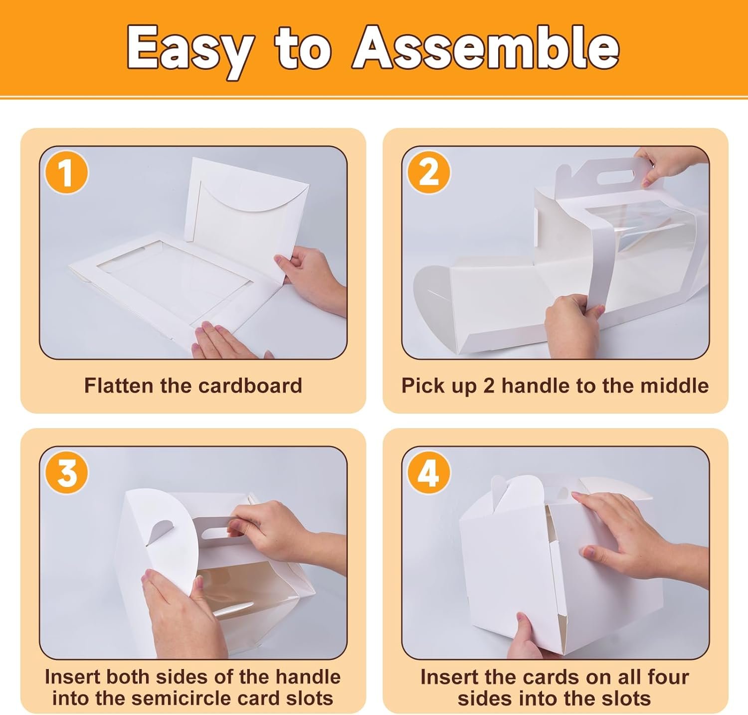 Boîte à gâteau 10 pouces avec fenêtre, 10 pcs, en vrac pour les grossistes, contenant des gâteaux de mariage et d'anniversaire, Fabricant de boîtes blanches avec poignée pour pâtisseries, taille 10x10x8 pouces.