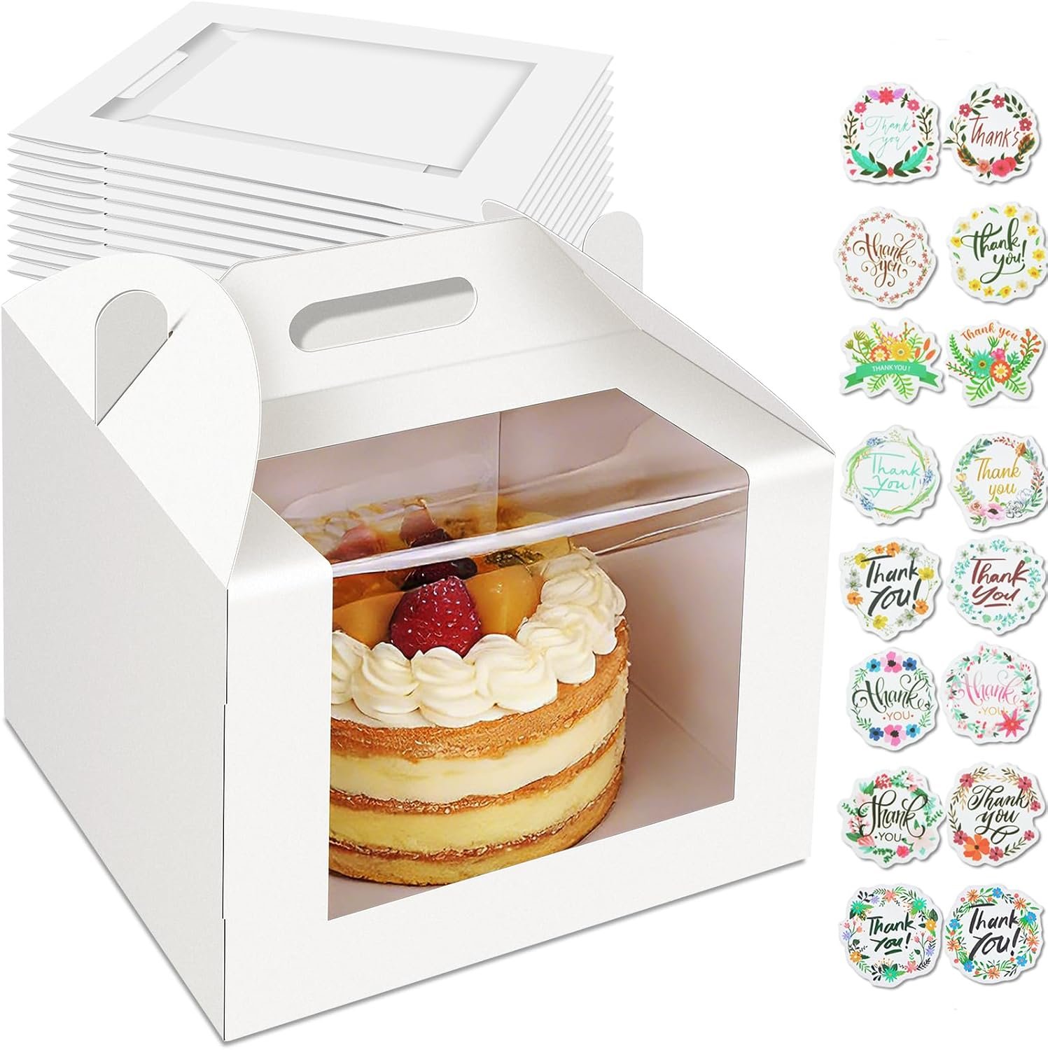 Boîte à gâteau 10 pouces avec fenêtre, 10 pcs, en vrac pour les grossistes, contenant des gâteaux de mariage et d'anniversaire, Fabricant de boîtes blanches avec poignée pour pâtisseries, taille 10x10x8 pouces.