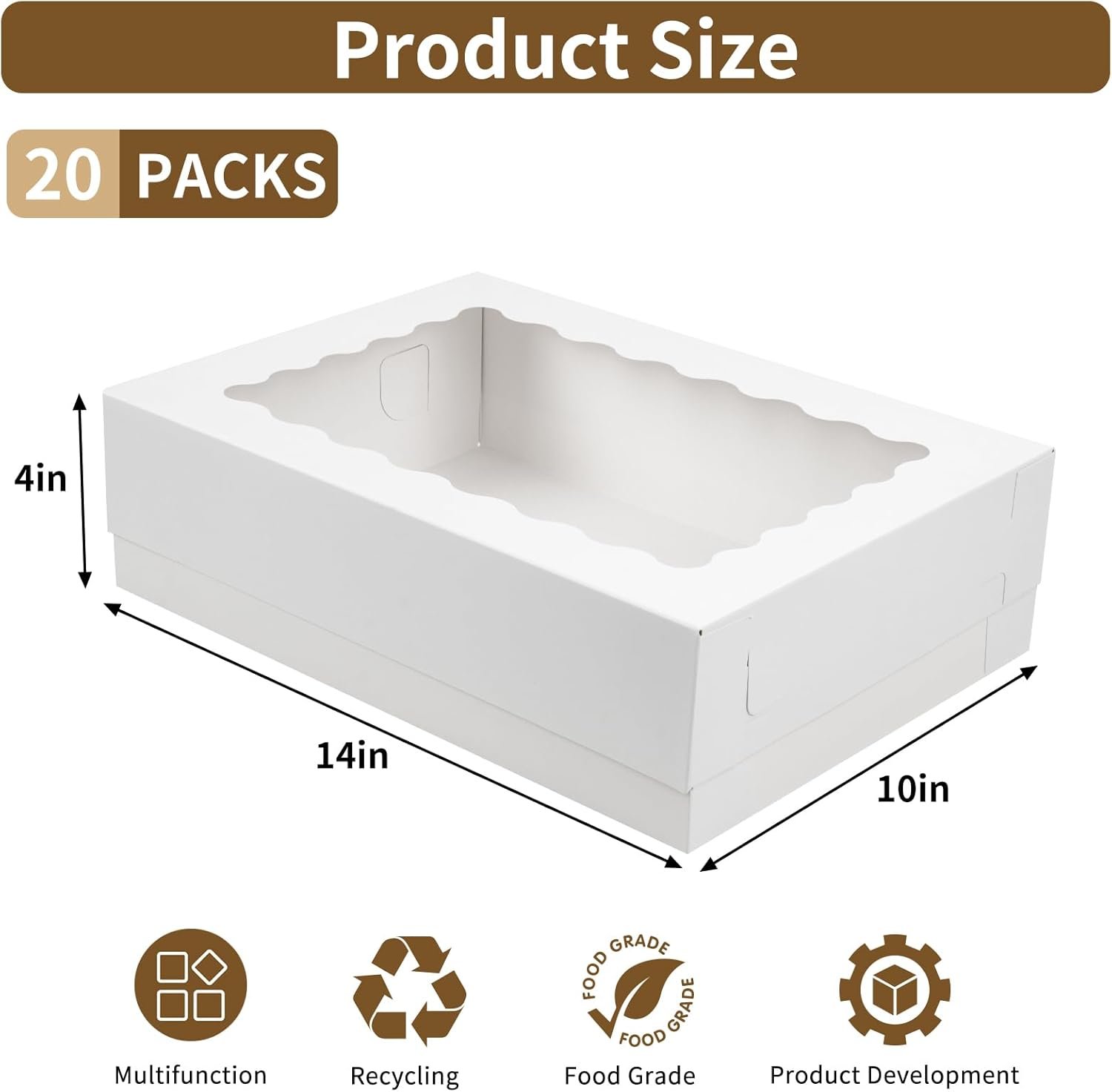 Grossiste en Vrac 20pcs Boîtes à Gâteau 14x10x4in avec Fenêtre, Fournisseur de Boîtes Blanches pour Pâtisserie, Logo Personnalisé pour Packaging de Gâteaux Donuts Cupcake Tarte