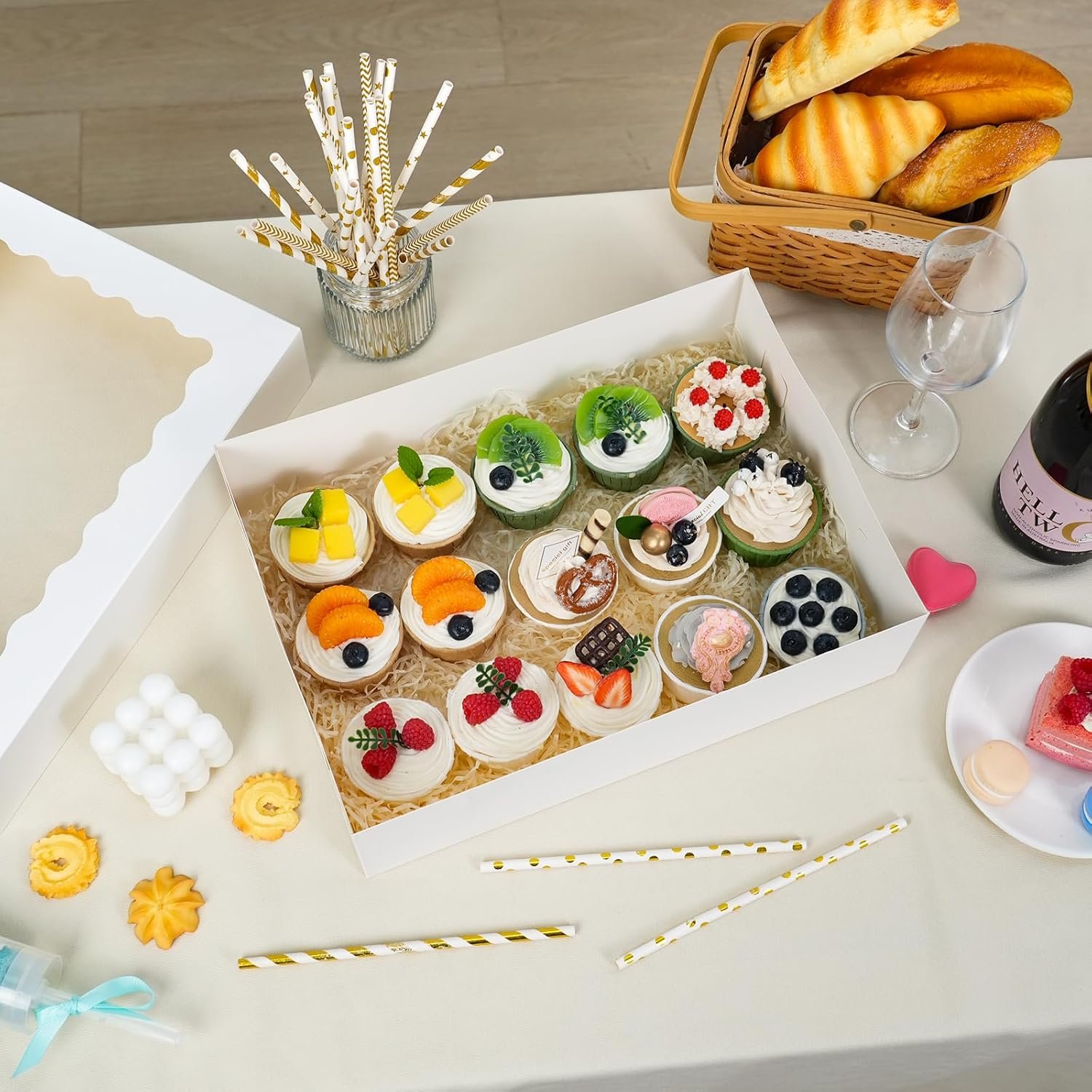 Grossiste en Vrac 20pcs Boîtes à Gâteau 14x10x4in avec Fenêtre, Fournisseur de Boîtes Blanches pour Pâtisserie, Logo Personnalisé pour Packaging de Gâteaux Donuts Cupcake Tarte