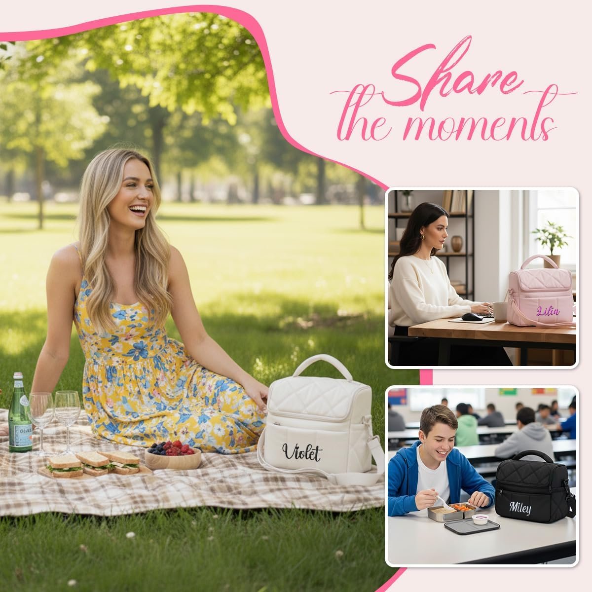 Grossiste Sacs à Lunch Personnalisés Insulés avec Nom Brodé, Fournisseur de Sacs à Lunch Réutilisables Étanches pour le Travail et les Voyages, Logo Personnalisé (Rose) Grossiste Sacs à Lunch Personnalisés Insulés avec Nom Brodé, Fournisseur de Sacs à Lunch Réutilisables Étanches pour le Travail et les Voyages, Logo Personnalisé (Rose)