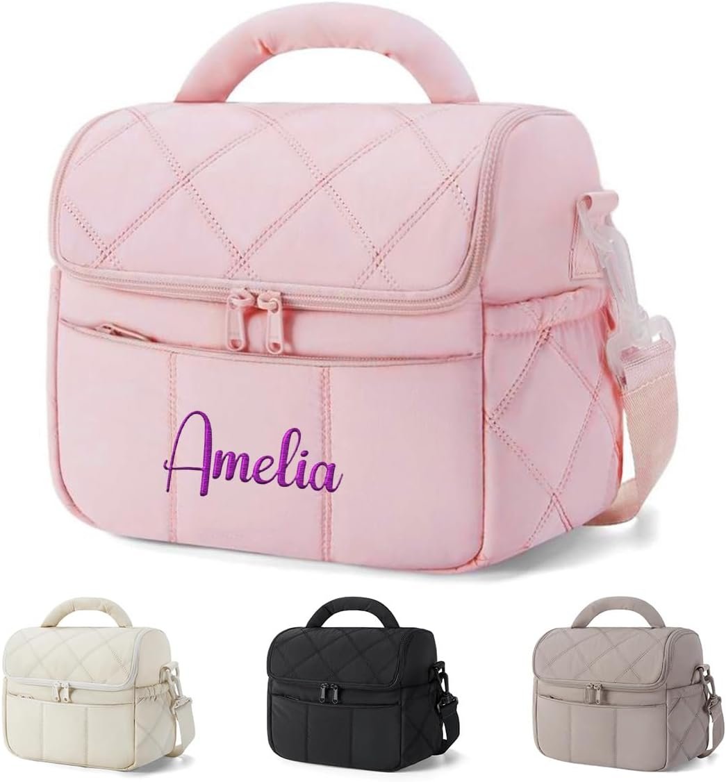 Grossiste Sacs à Lunch Personnalisés Insulés avec Nom Brodé, Fournisseur de Sacs à Lunch Réutilisables Étanches pour le Travail et les Voyages, Logo Personnalisé (Rose)