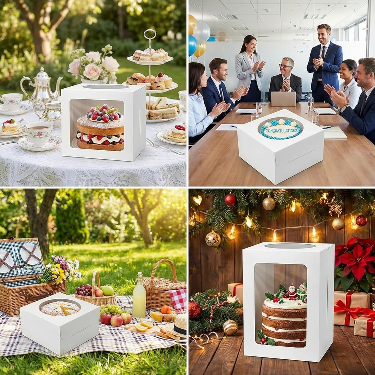 Grossiste 3 Paquet de Boîtes à Gâteau Blanches 10x10x8 Pouces avec Fenêtre et Couvercles – Fournisseur de Boîtes Jetables pour Gâteaux, Donuts, Tartes, Biscuits – Logo Personnalisé pour Anniversaires, Mariages, Fêtes en Vente en Gros