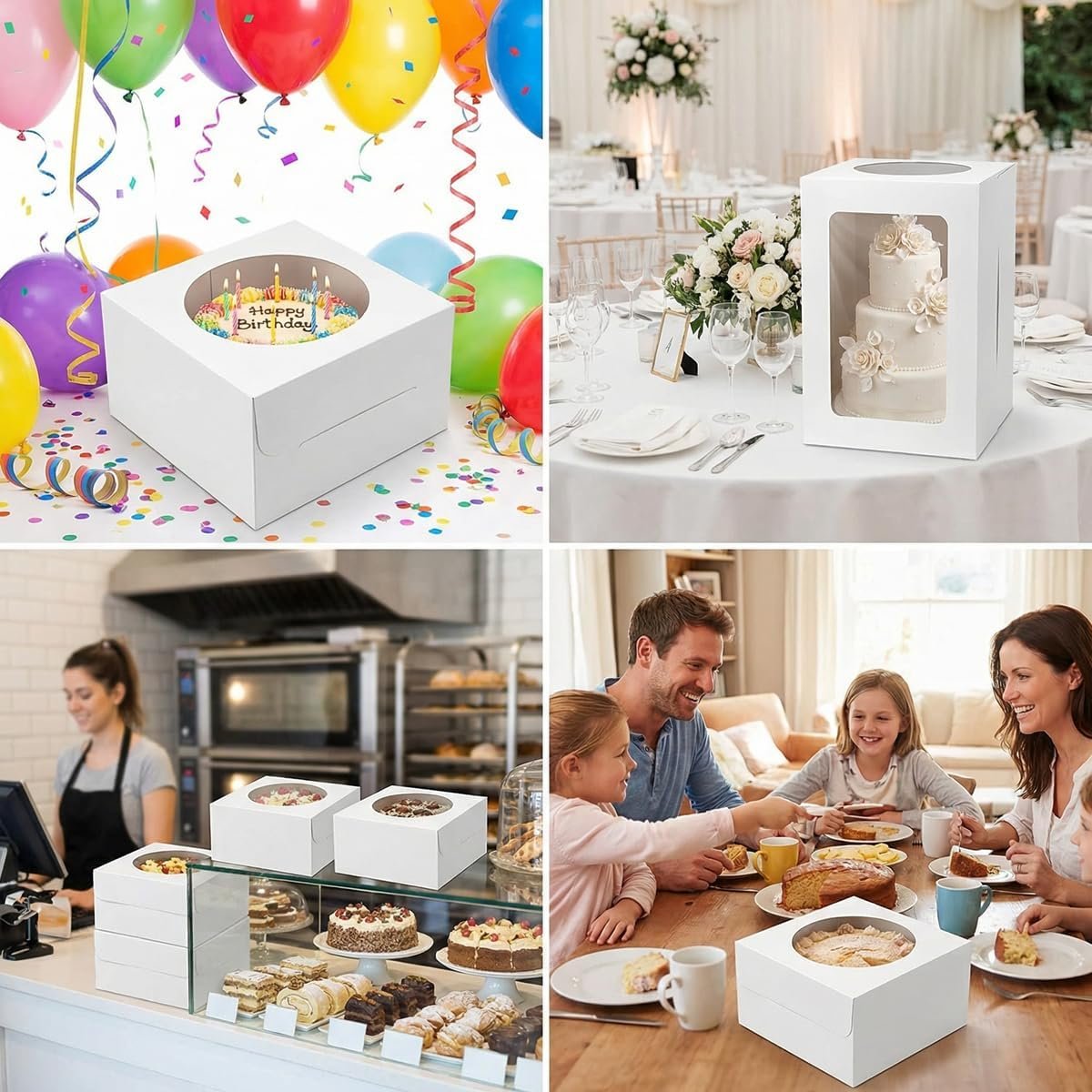 Grossiste 3 Paquet de Boîtes à Gâteau Blanches 10x10x8 Pouces avec Fenêtre et Couvercles – Fournisseur de Boîtes Jetables pour Gâteaux, Donuts, Tartes, Biscuits – Logo Personnalisé pour Anniversaires, Mariages, Fêtes en Vente en Gros