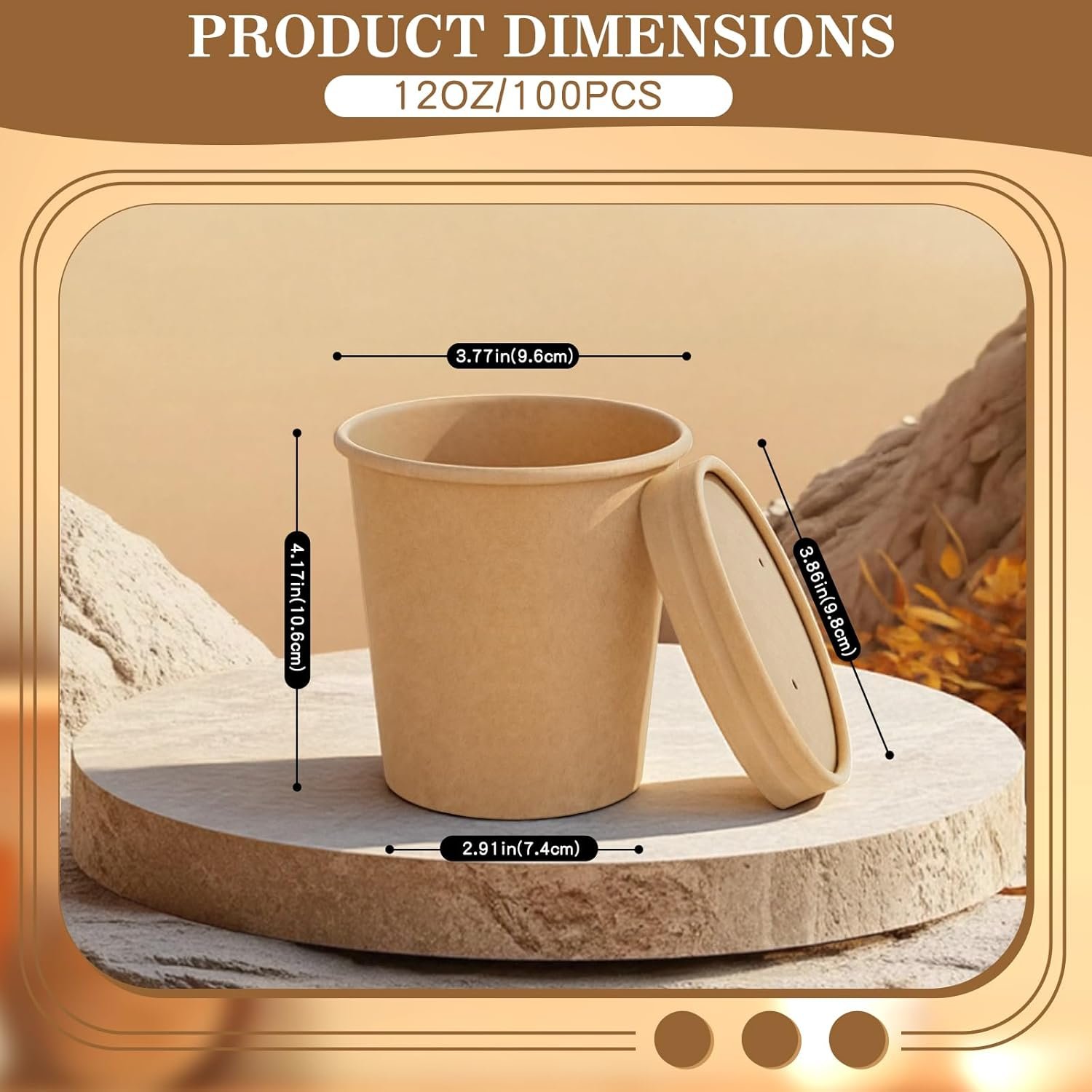 Grossiste 100 Pots à Soupe en Papier de 12oz avec Couvercles Aérés, Contenants Alimentaires Jetables en Kraft, Conviennent pour Soupe Chaude, Crème Glacée, Vente en Gros (100 Pièces - Kraft, 12 oz) Personnalisé