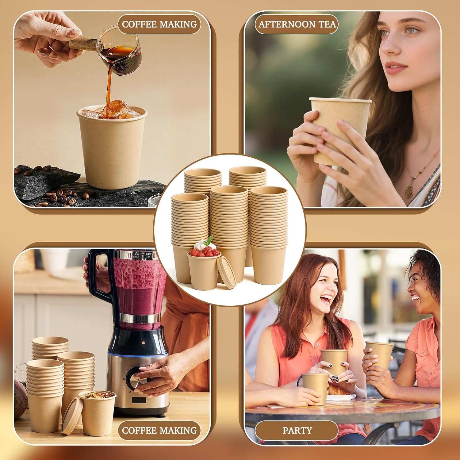 Grossiste 100 Pots à Soupe en Papier de 12oz avec Couvercles Aérés, Contenants Alimentaires Jetables en Kraft, Conviennent pour Soupe Chaude, Crème Glacée, Vente en Gros (100 Pièces - Kraft, 12 oz) Personnalisé