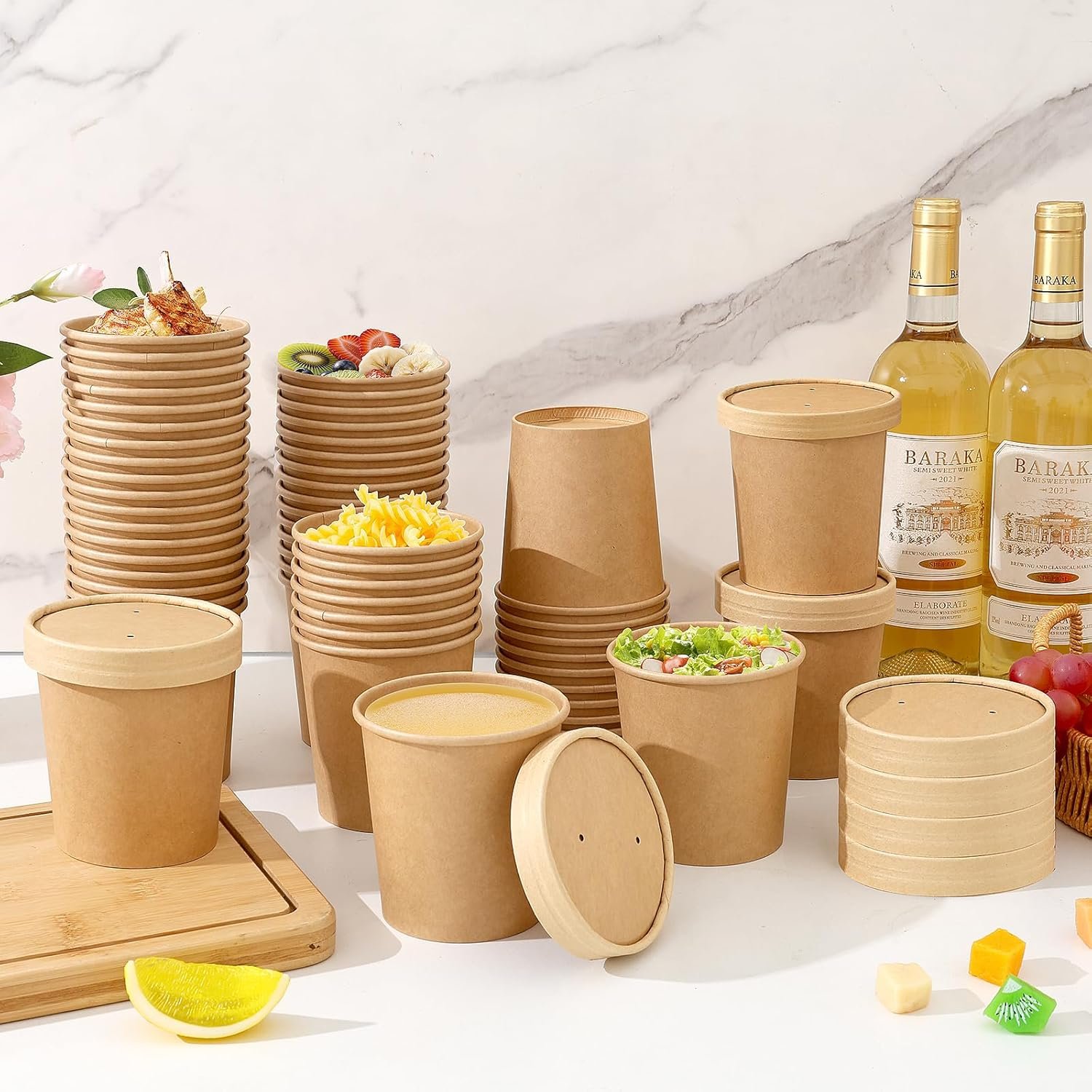 Grossiste 100 Pots à Soupe en Papier de 12oz avec Couvercles Aérés, Contenants Alimentaires Jetables en Kraft, Conviennent pour Soupe Chaude, Crème Glacée, Vente en Gros (100 Pièces - Kraft, 12 oz) Personnalisé