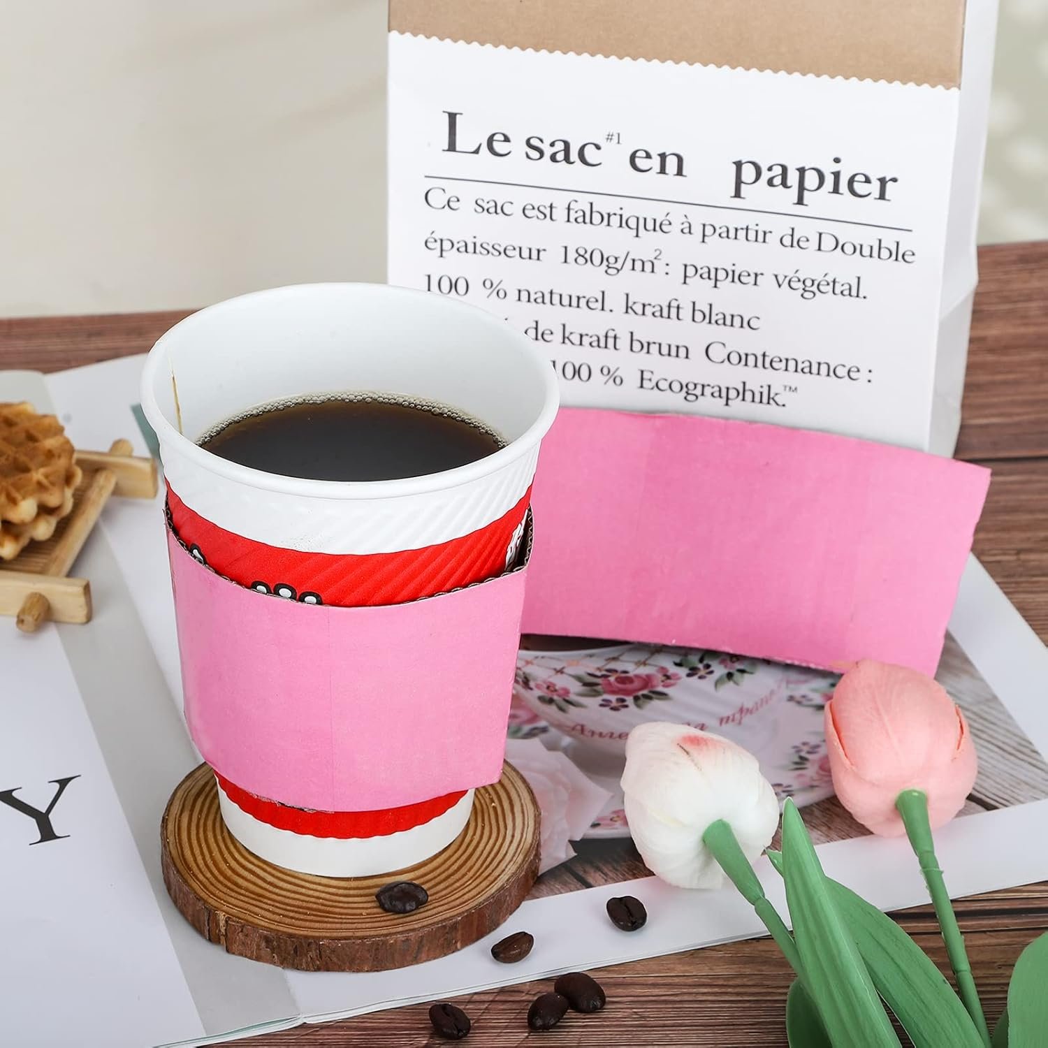 Grossiste en gobelets à café jetables, manches en papier kraft ondulé, protection isolante pour boissons chaudes, personnalisable avec logo, de 8 à 24 oz (rose, 100 pcs) Grossiste en gobelets à café jetables, manches en papier kraft ondulé, protection isolante pour boissons chaudes, personnalisable avec logo, de 8 à 24 oz (rose, 100 pcs)