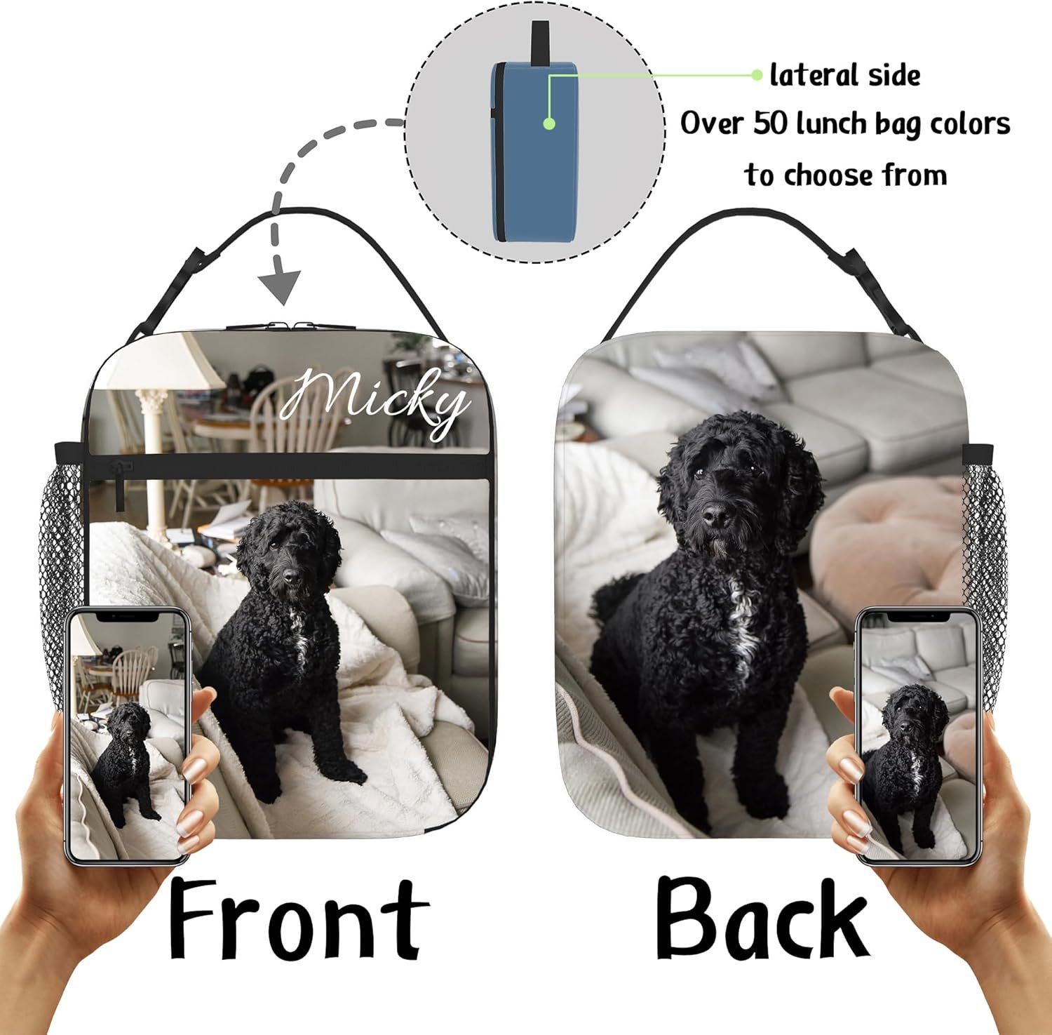 Lunch box personnalisée avec photo et texte, solution idéale pour les grossistes, sac isotherme sur mesure pour adultes et enfants avec bandoulière, fabricant de sacs à déjeuner pour le bureau, l'école et les pique-niques, logo personnalisé inclus.