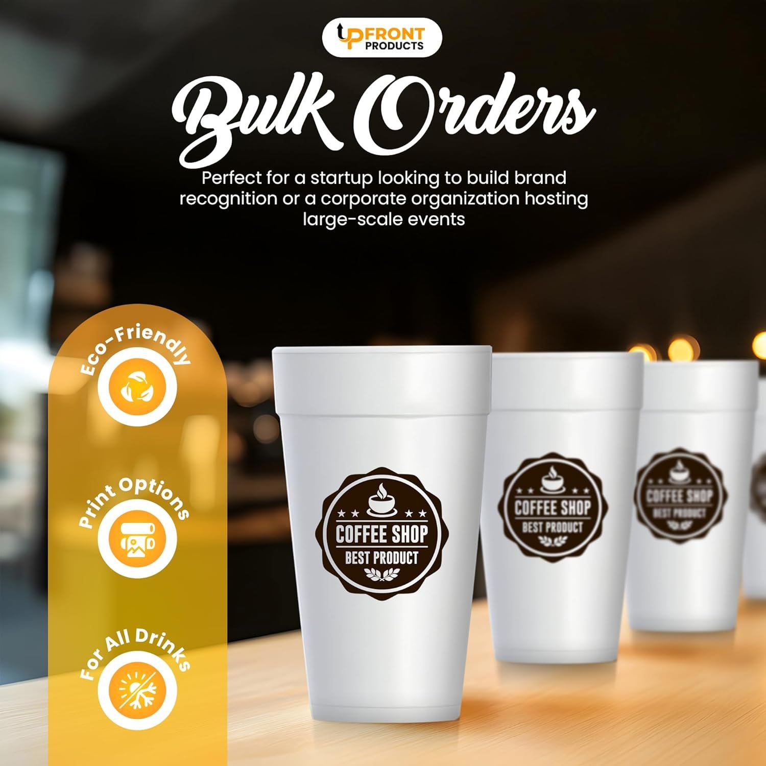 Grossiste de gobelets en mousse jetables personnalisés, 16oz - Impression logo et texte sur mesure | Fournisseur pour fêtes, mariages et événements (50pcs) | OEM disponible