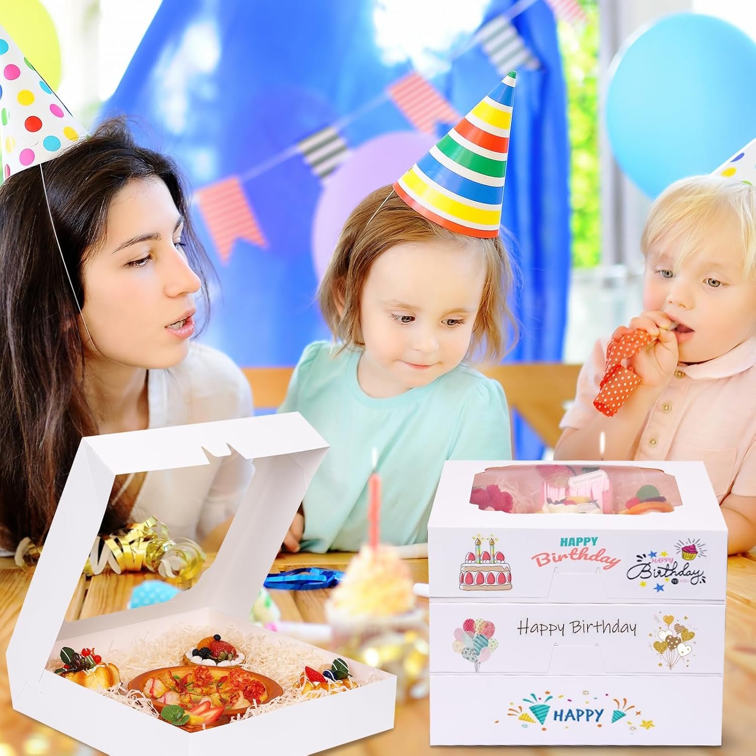 Grossiste de Boîtes à Gâteau 45pcs 12x12x2.5 pouces Blanches avec Fenêtre pour Cookies, Tartes, Pizzas, Fraises, Chocolats, Pâtisseries, Muffins et Donuts, Fournisseur de Packaging Personnalisé OEM