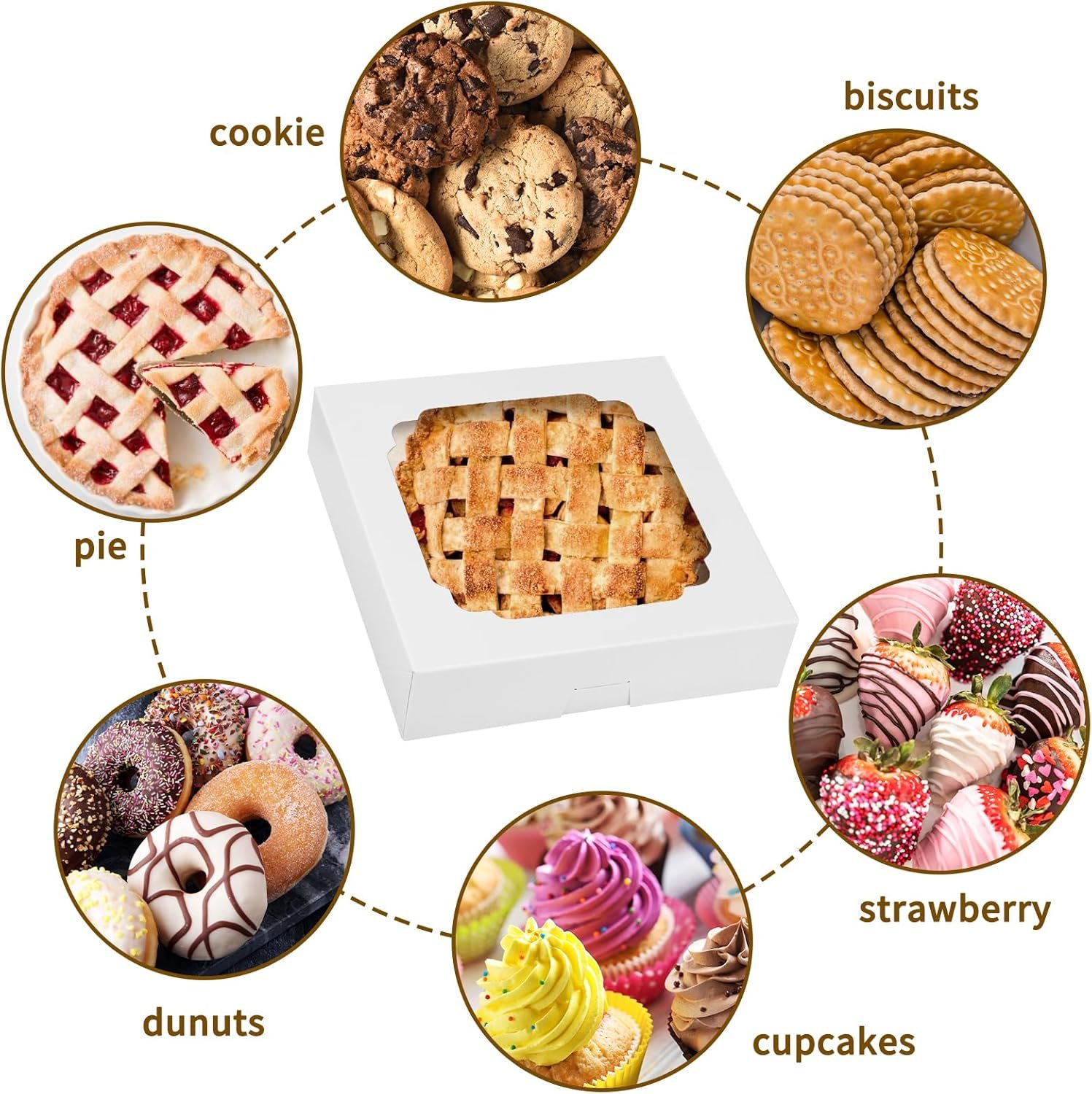 Grossiste de Boîtes à Gâteau 45pcs 12x12x2.5 pouces Blanches avec Fenêtre pour Cookies, Tartes, Pizzas, Fraises, Chocolats, Pâtisseries, Muffins et Donuts, Fournisseur de Packaging Personnalisé OEM