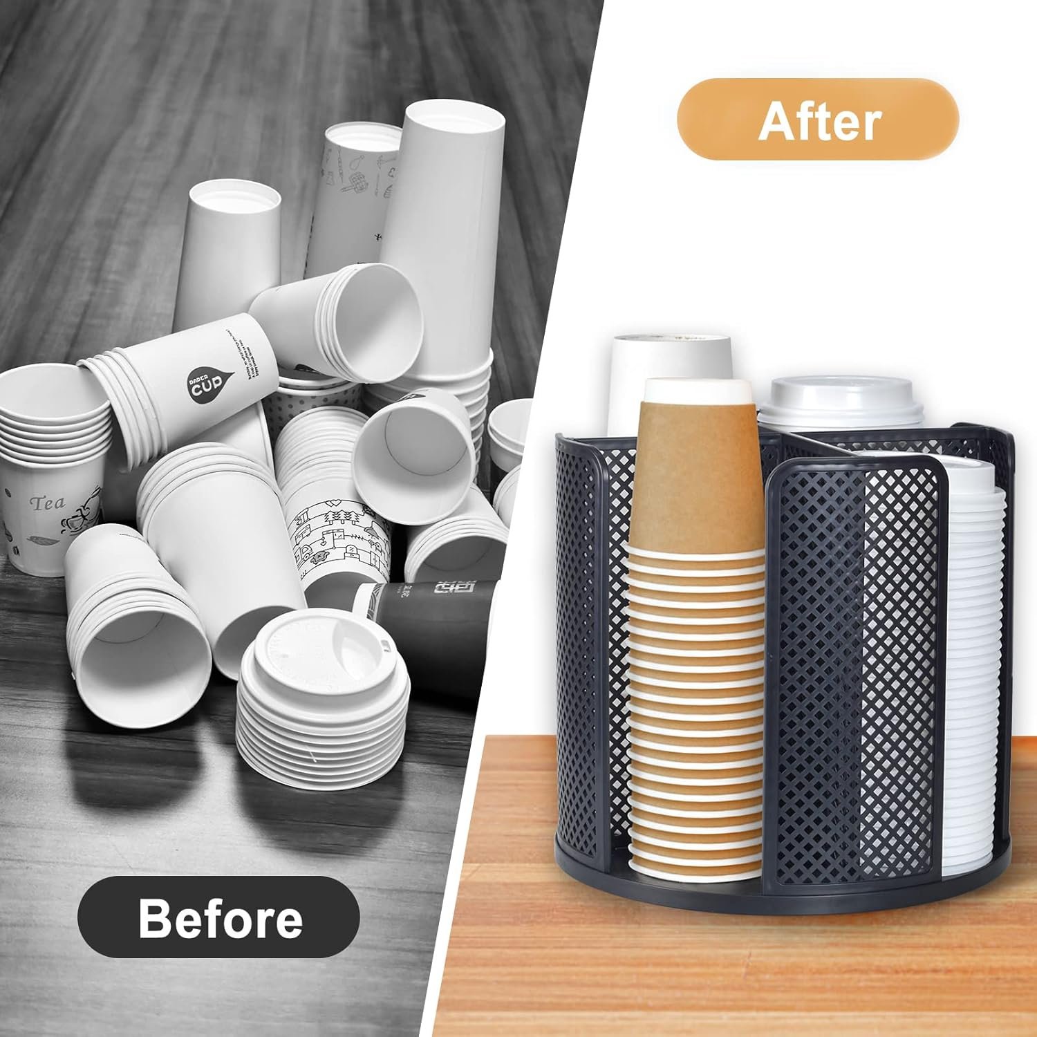 Organisateur de Tasses et Couvercles, Distributeur de Tasses à Café Rotatif 360° pour Tasses Jetables en Plastique et Papier de 5 à 16 oz, 4 Compartiments Détachables, Vente en Gros de Fabricant, Noir Organisateur de Tasses et Couvercles, Distributeur de Tasses à Café Rotatif 360° pour Tasses Jetables en Plastique et Papier de 5 à 16 oz, 4 Compartiments Détachables, Vente en Gros de Fabricant, Noir